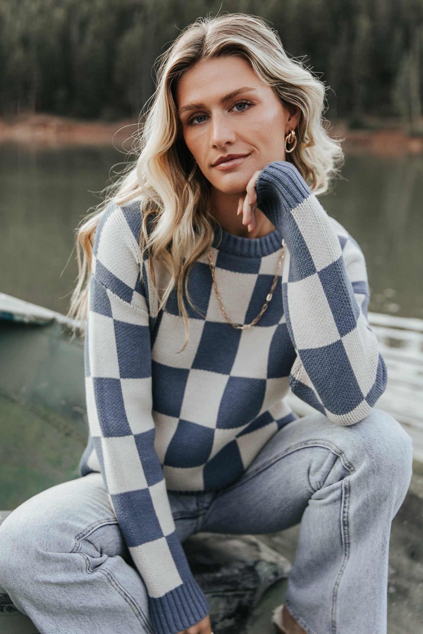 Quincy Checkered Sweater | Blue Clearance Explore