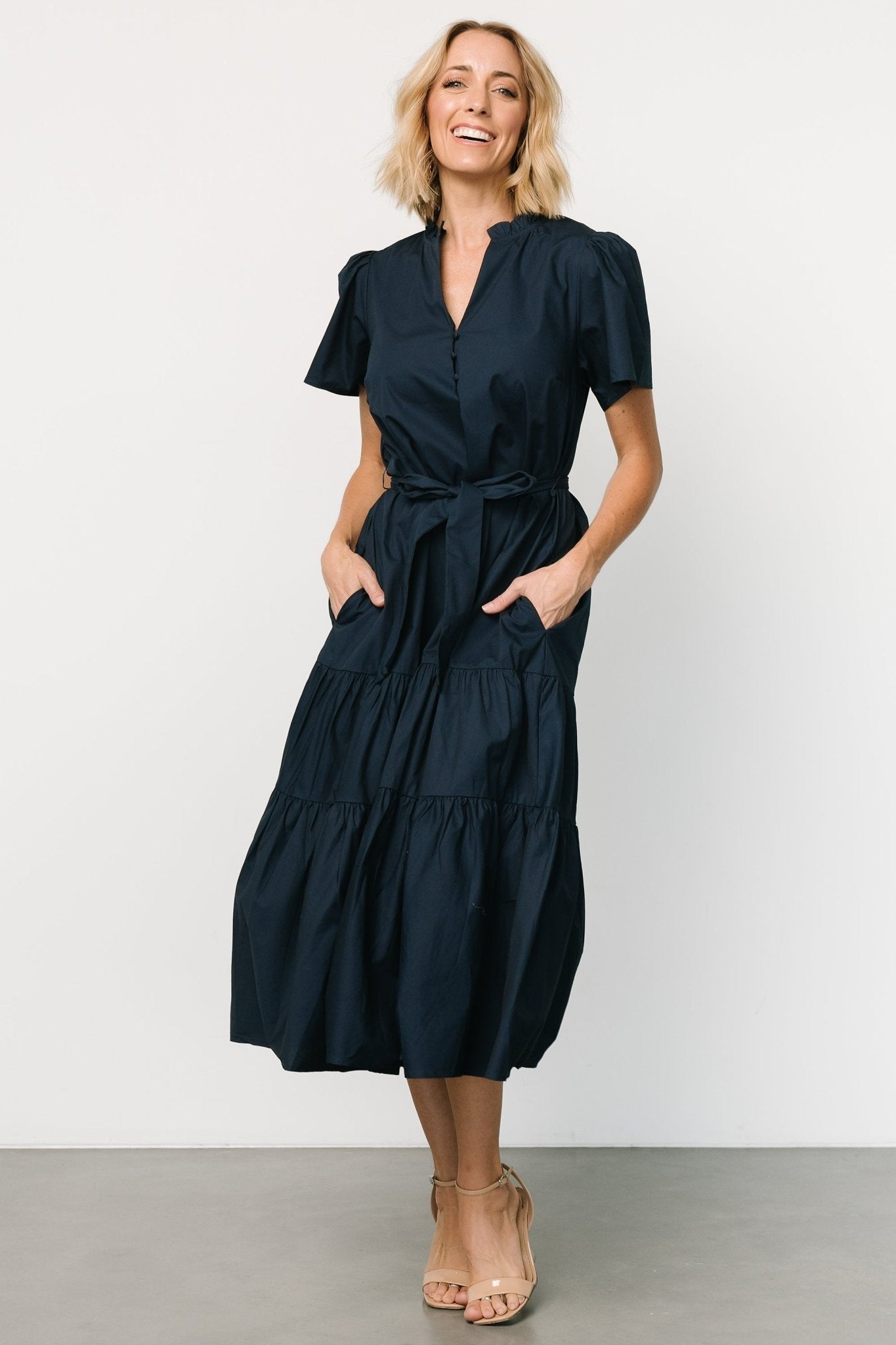 Providence Poplin Dress | Navy How Much For Sale