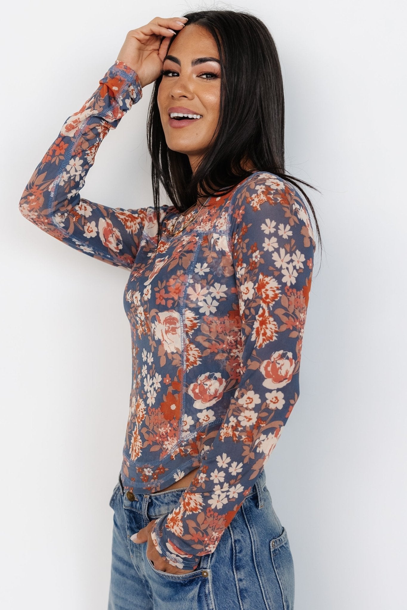 Jaynie Sheer Top | Slate Floral Discount Many Kinds Of