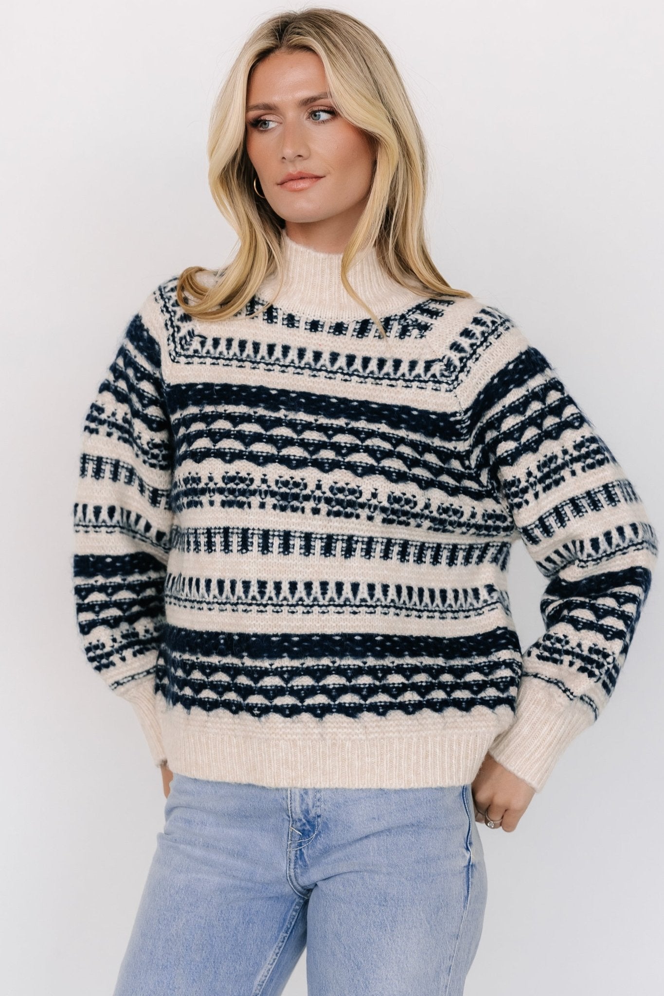 Guadalupe Mock Neck Sweater | Ivory + Navy Footaction Online