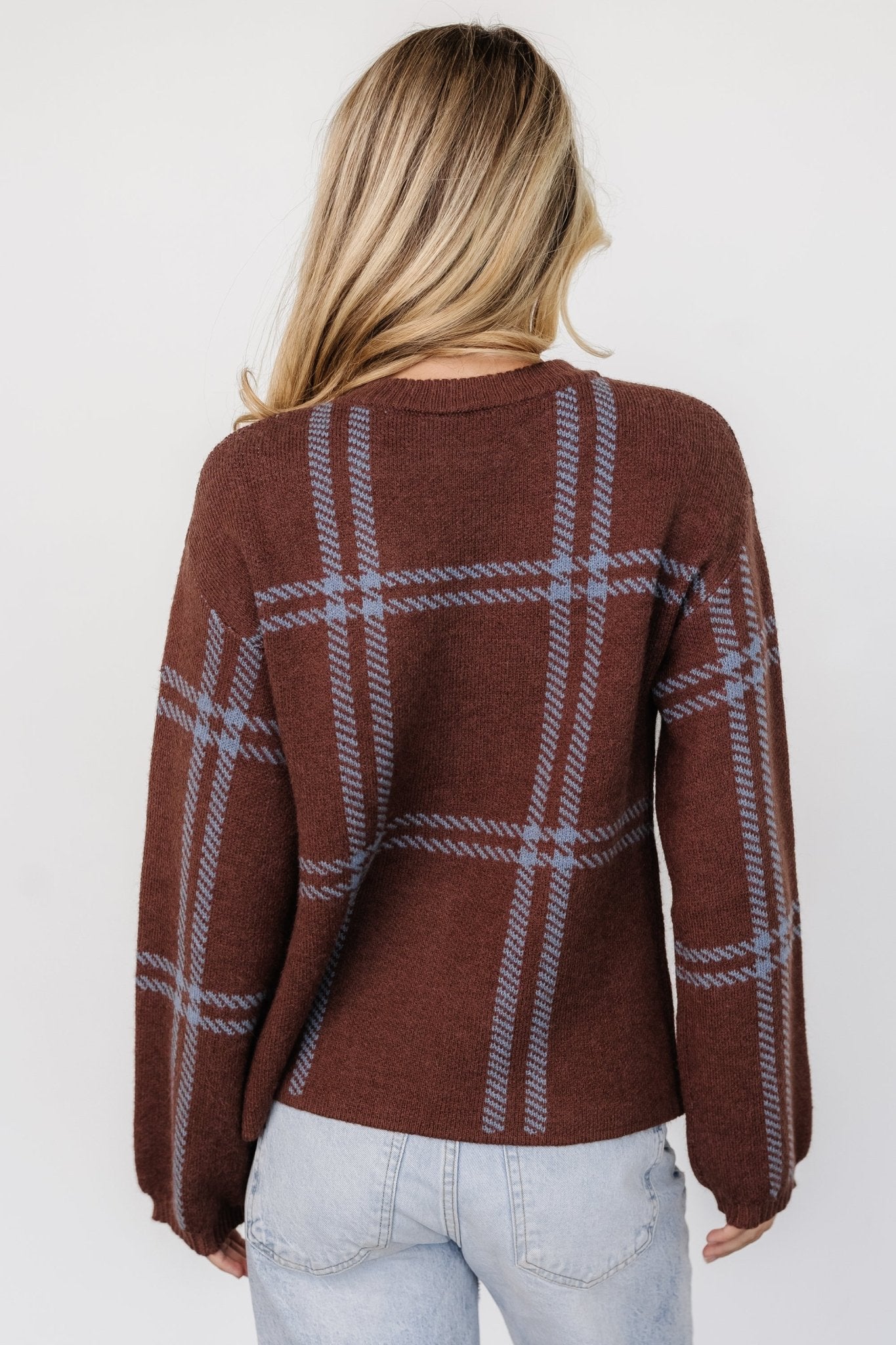 Francie Sweater | Brown + Blue Plaid Clearance Pices