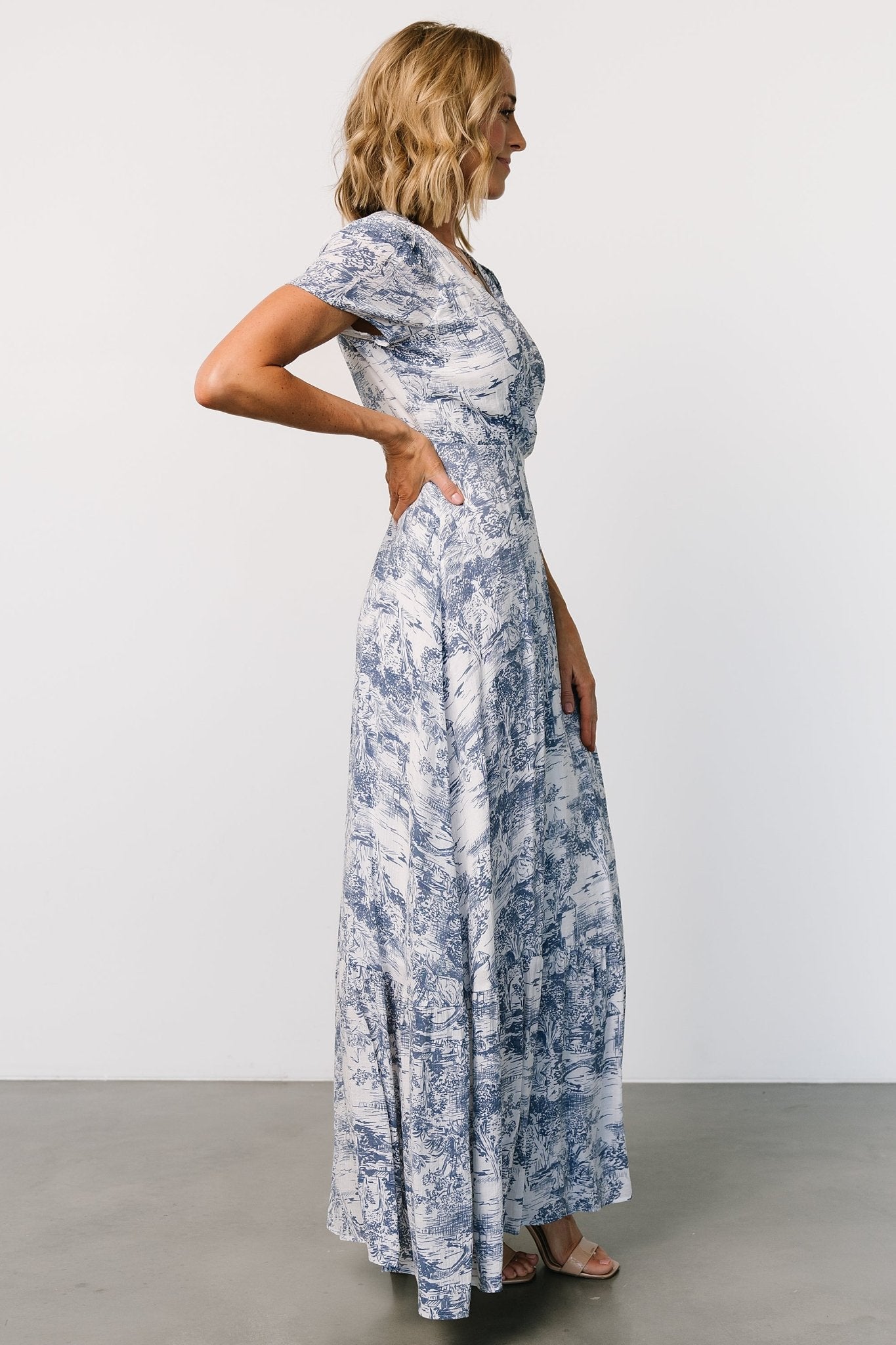 Dulce Wrap Maxi Dress | White + Blue Print Outlet Affordable