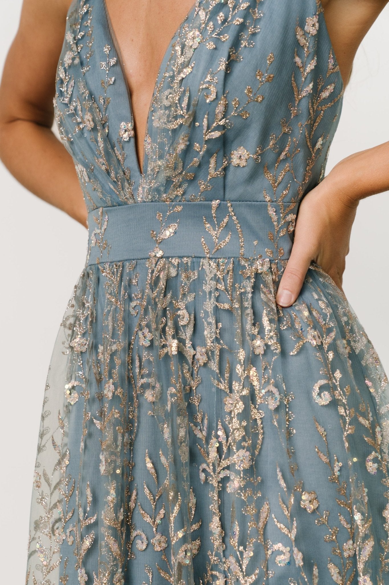 Anisa Shimmer Gown | Slate Blue + Rose Gold Find Great Online