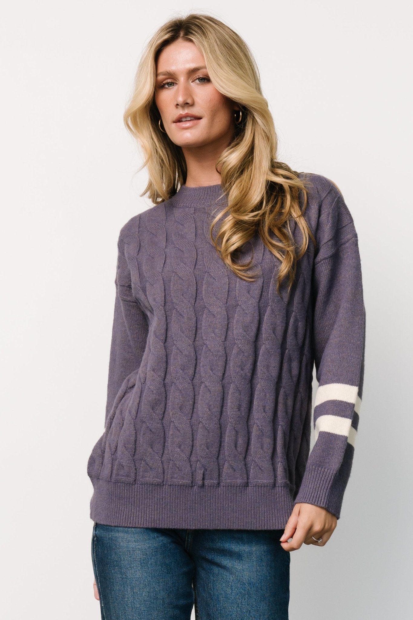 Lund Cable Knit Sweater | Vintage Purple View