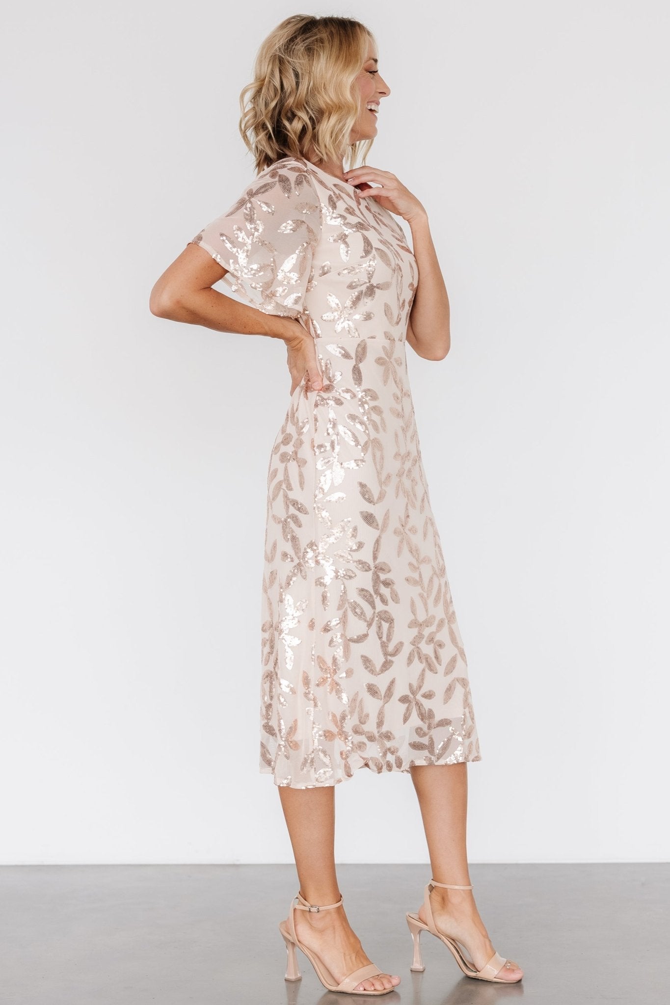 Deanna Sequin Midi Dress | Rose Gold Sale Fashion