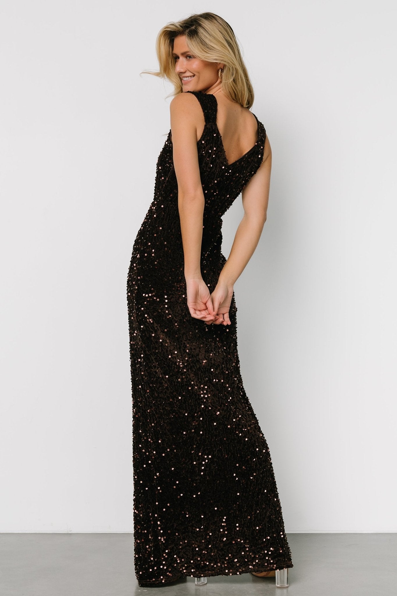 Marilyn Sequin Maxi Gown | Dark Brown For Sale Free Shipping