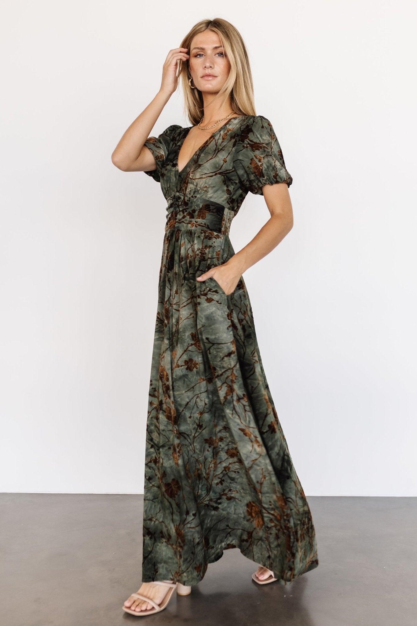 Leslie Velvet Maxi Dress | Green + Copper Sale Official