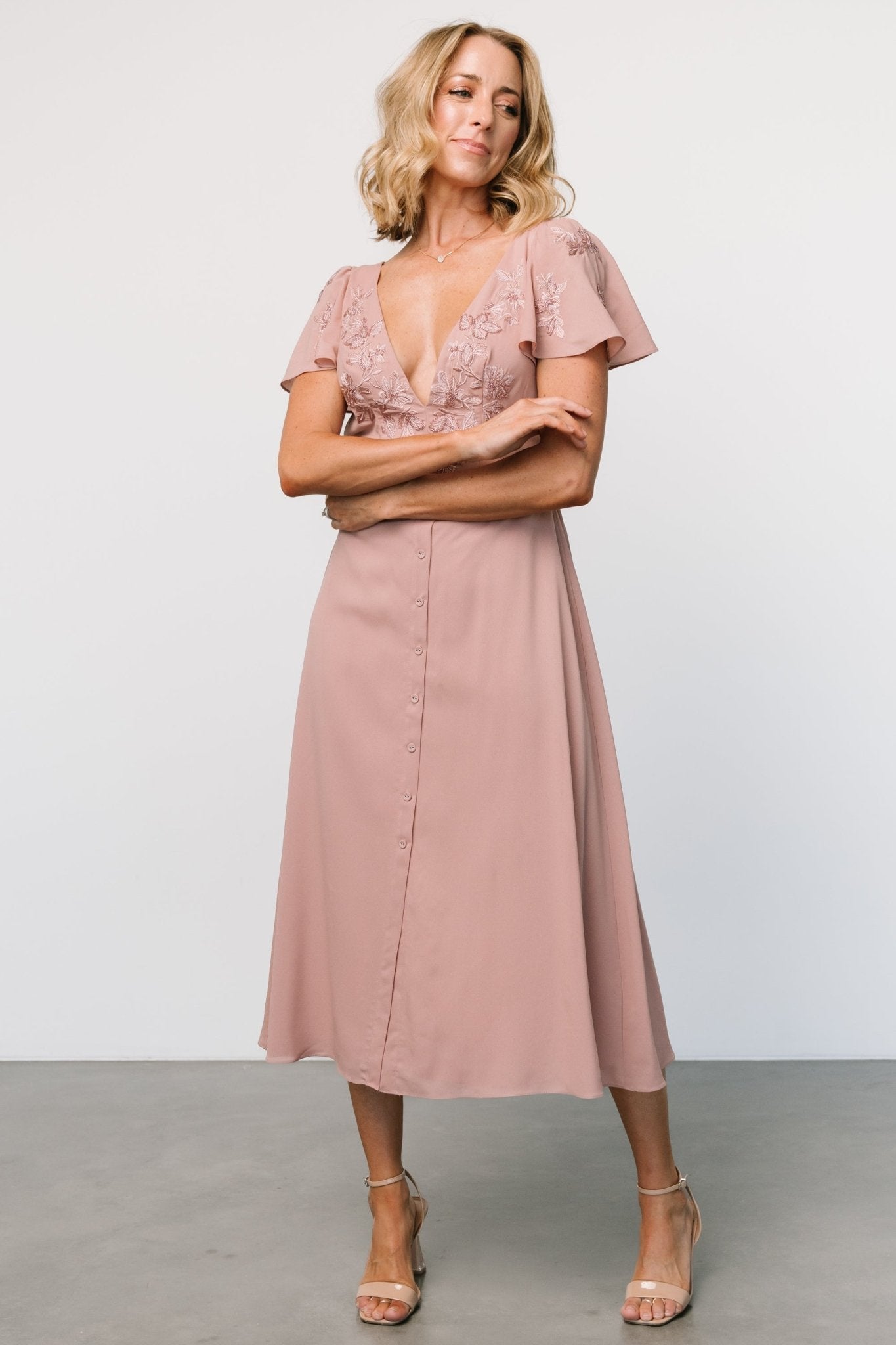 Swan Bead Embroidered Midi Dress | Dusty Rose Buy Cheap Clearance Store