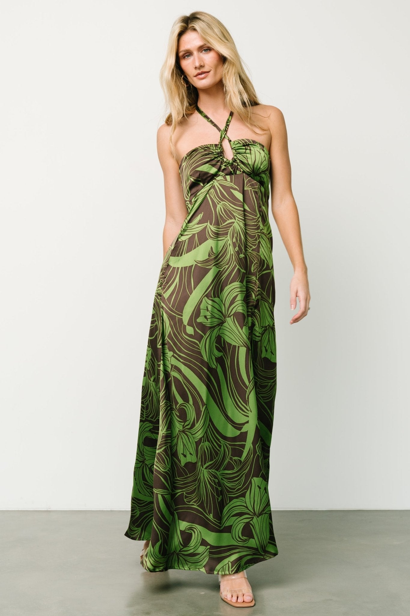 Norah Halter Dress | Brown + Green Print Discount Newest