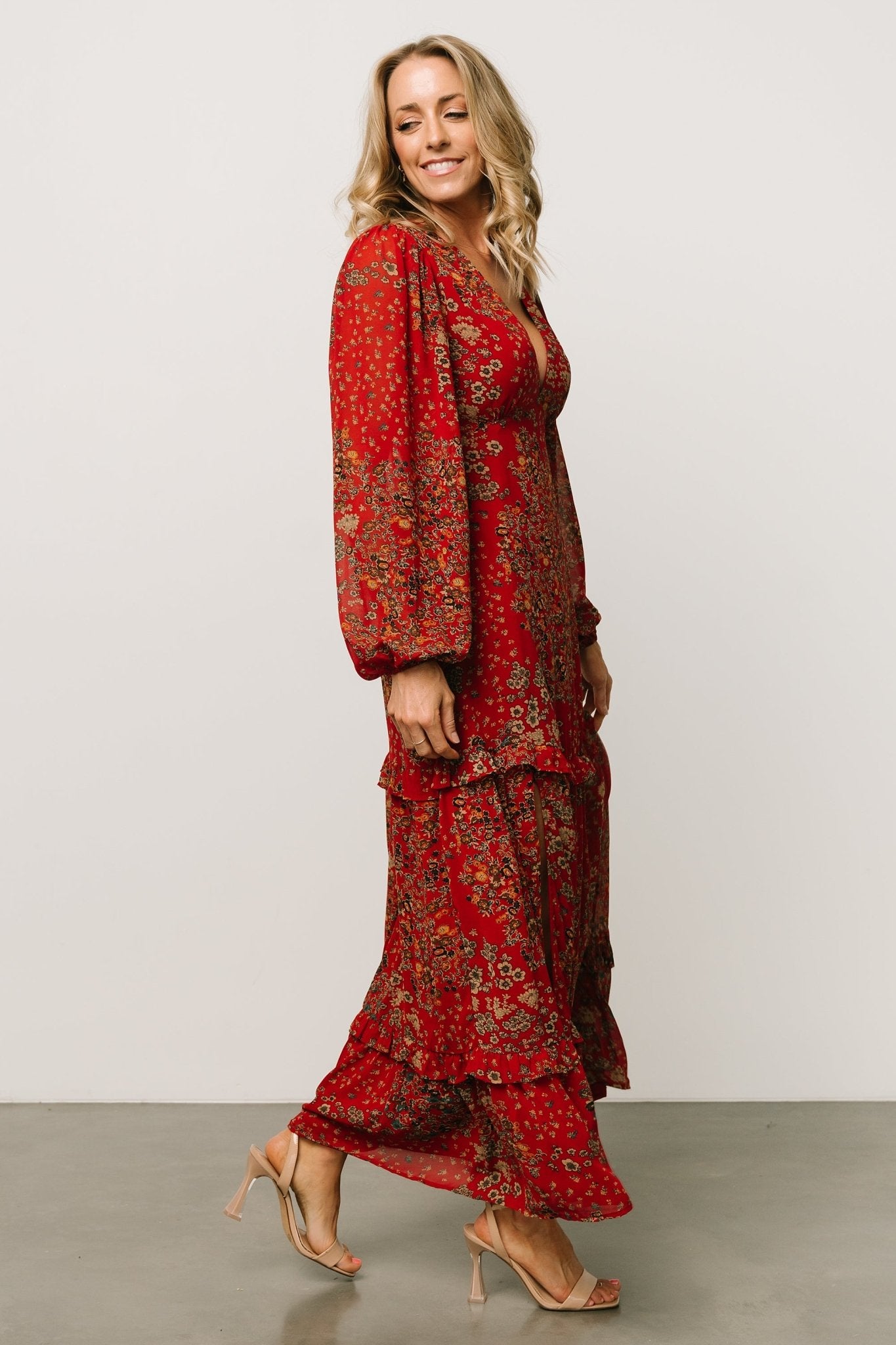 Bowman Deep V Maxi Dress | Red Multi Outlet Reliable