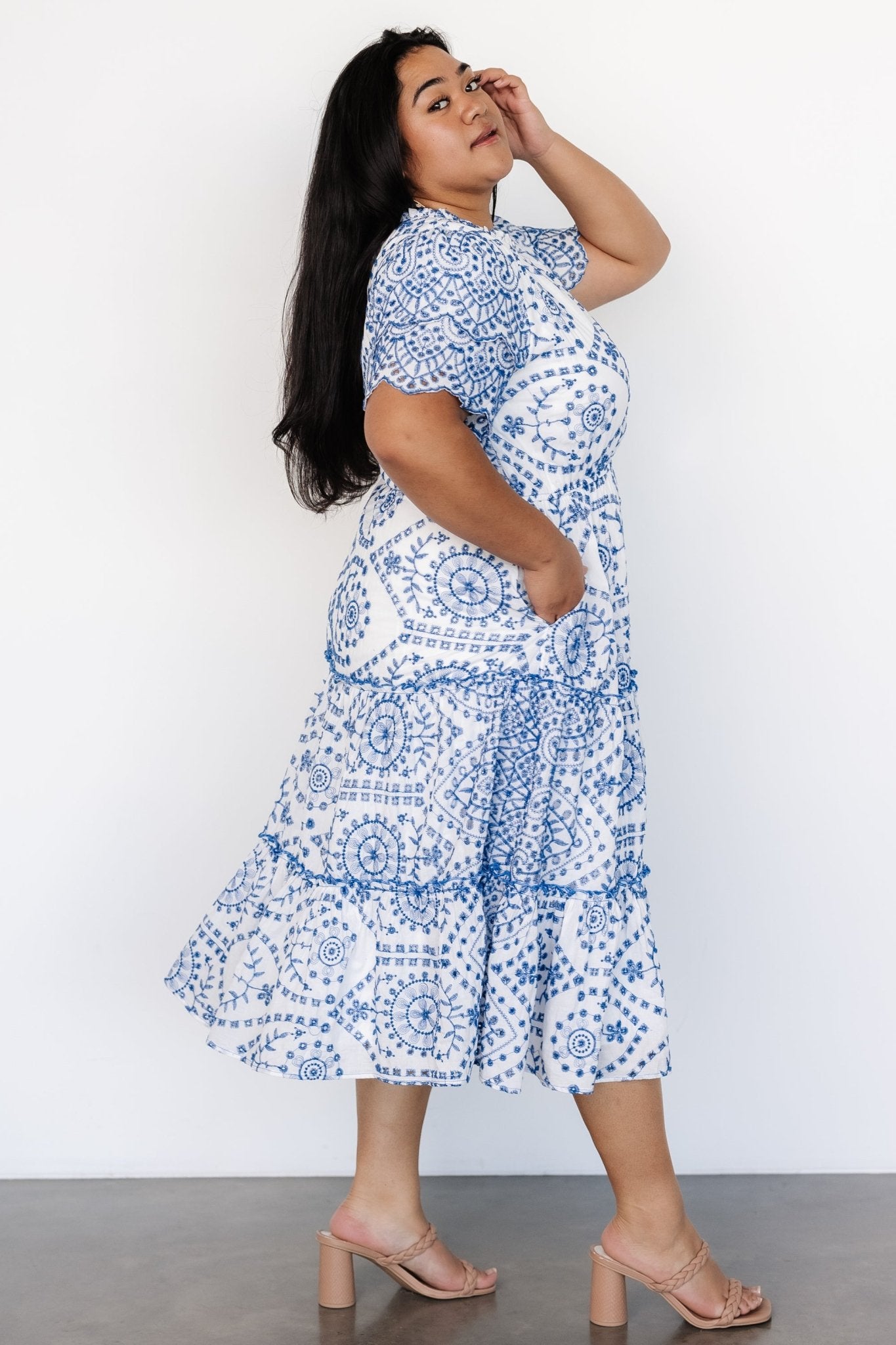 Mirabel Eyelet Midi Dress | White + Blue Grey Outlet Store Online