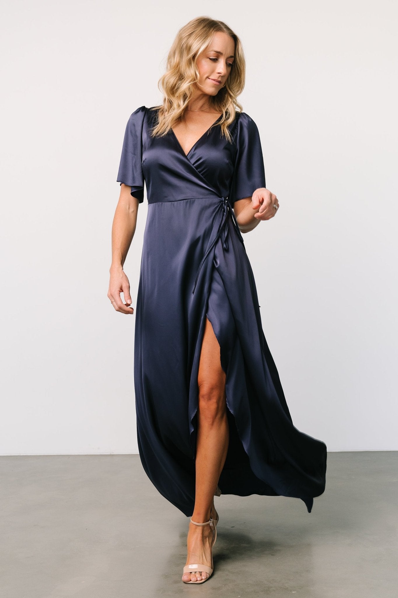 Vara Satin Maxi Wrap Dress | Navy Sale Reliable