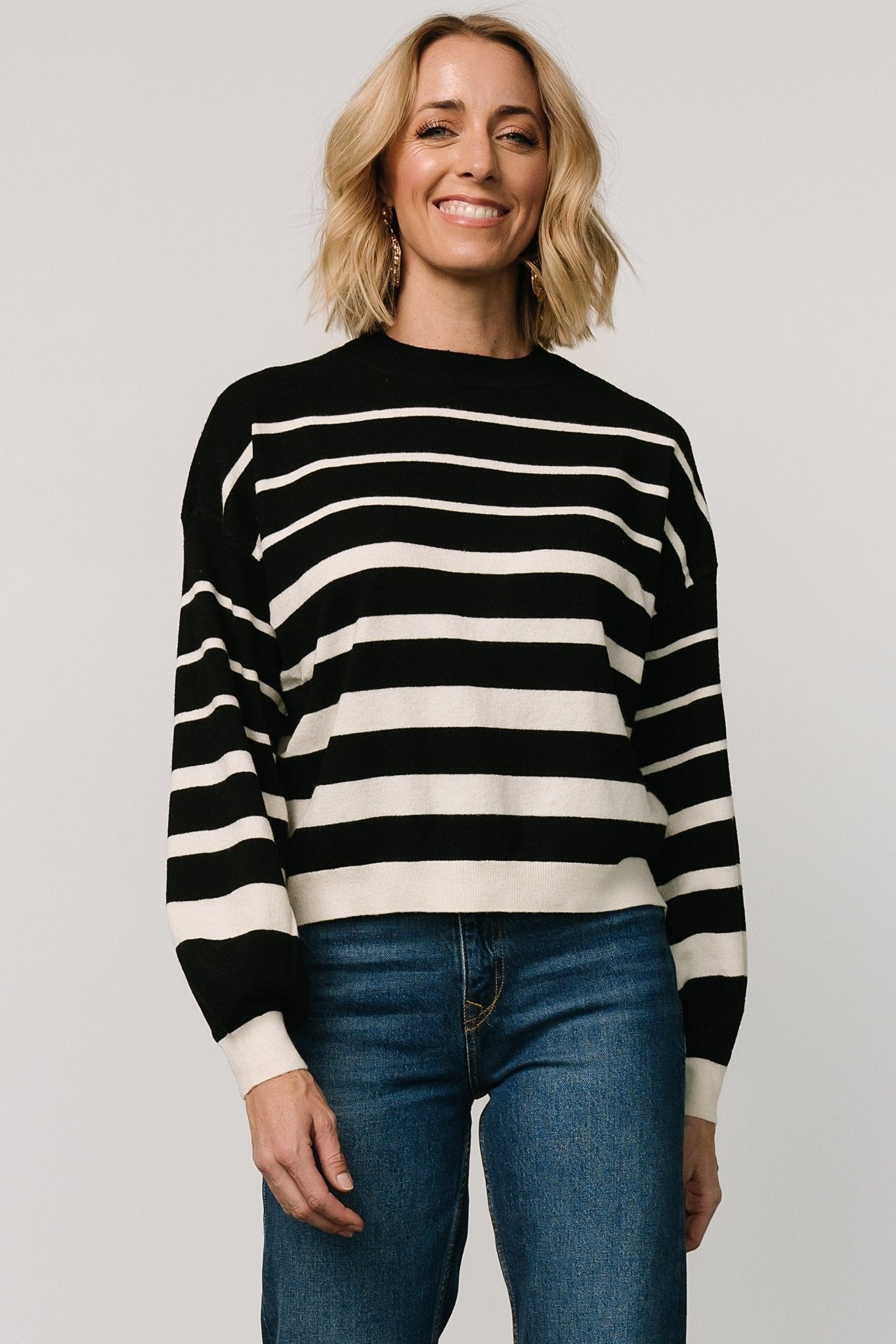 Jensen Stripe Sweater Top | Black + Ivory Cheap Sale Lowest Pice