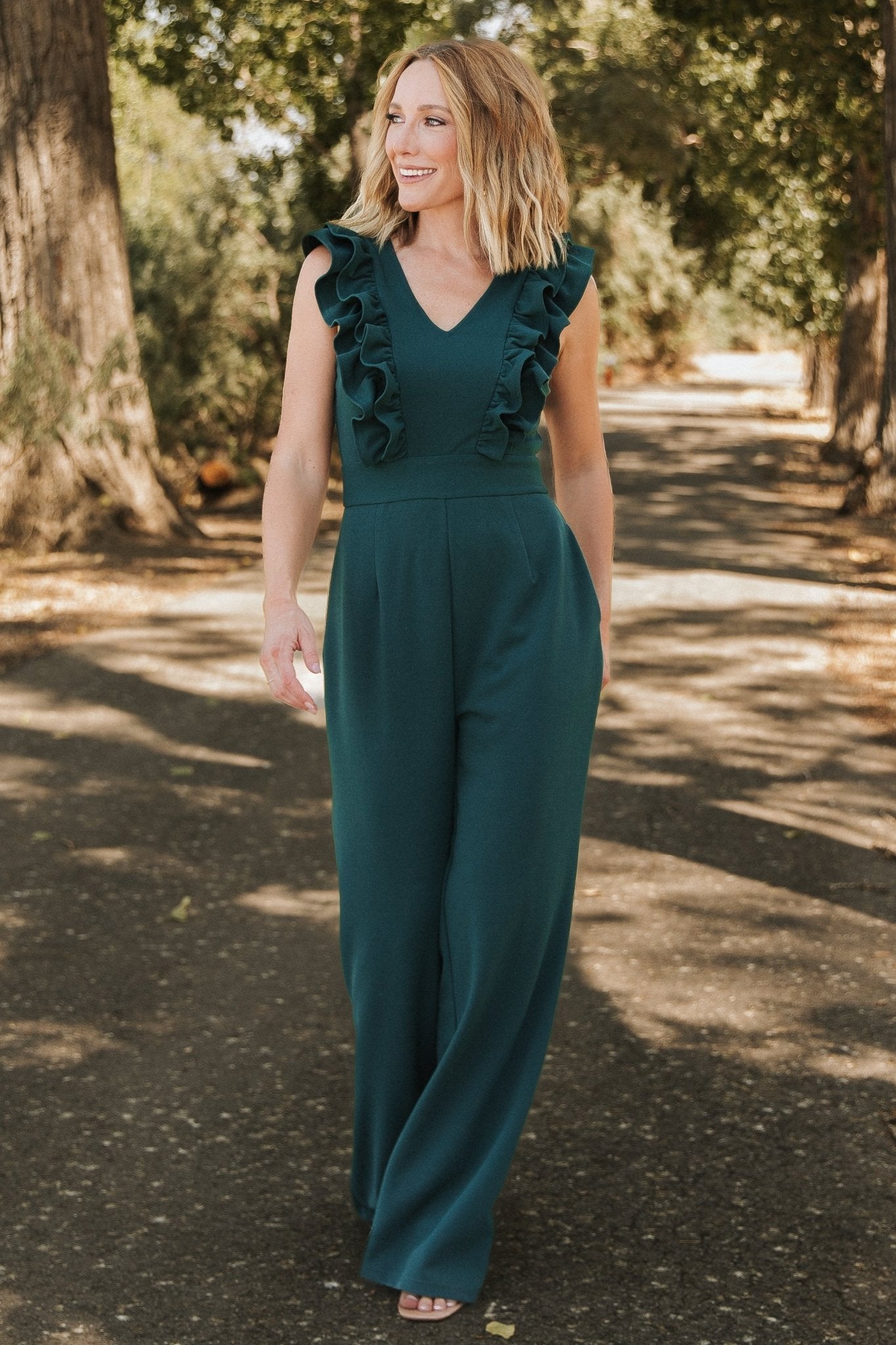 Descanso Ruffle Jumpsuit | Dark Green Clearance Wiki