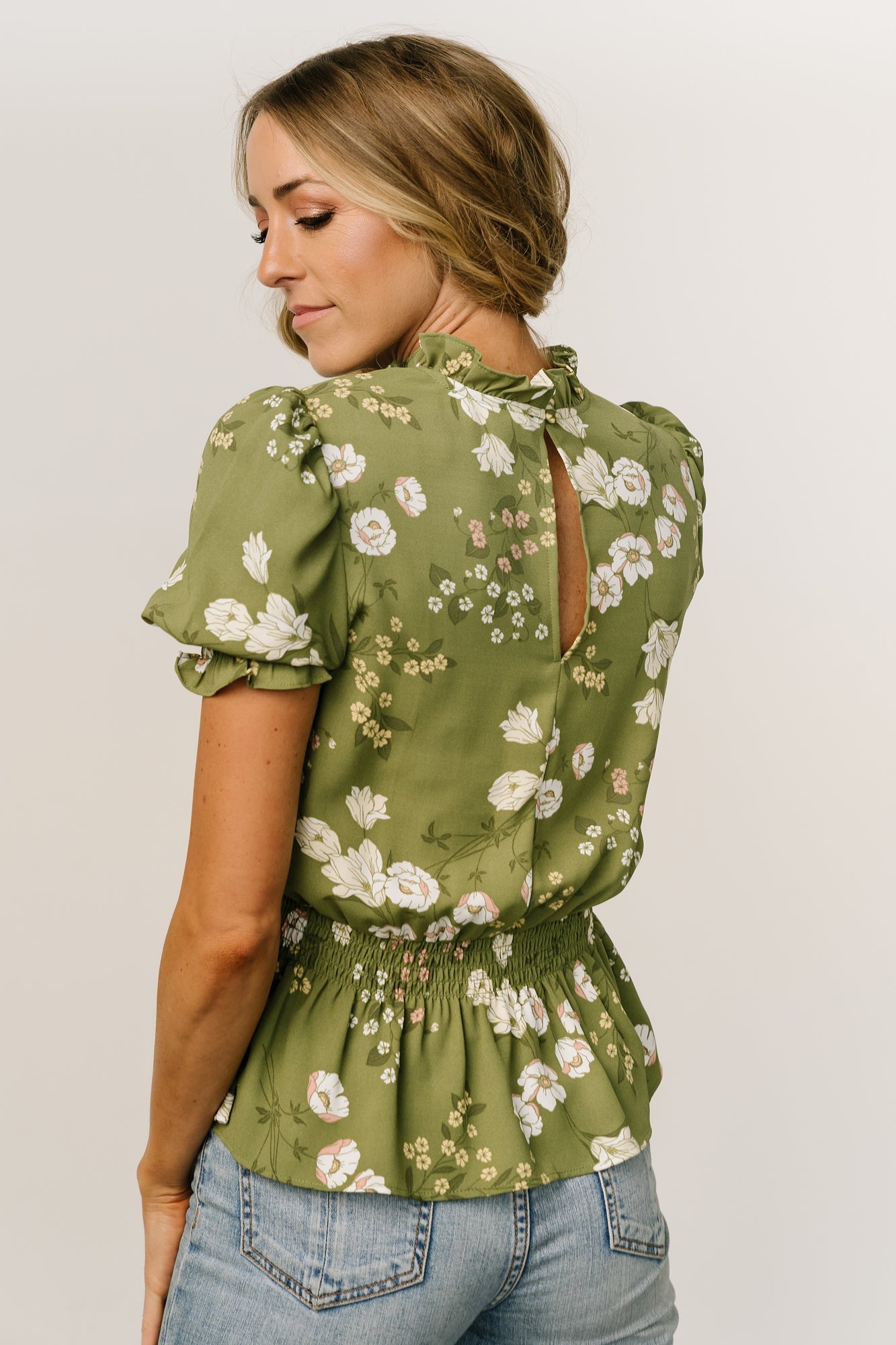 Beth Peplum Top | Olive Floral Sale Best Sale