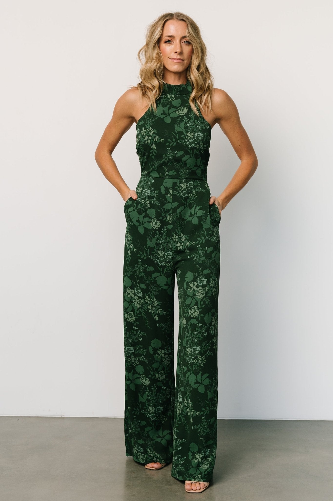 Freya Halter Jumpsuit | Emerald Floral Best Wholesale Cheap Pice