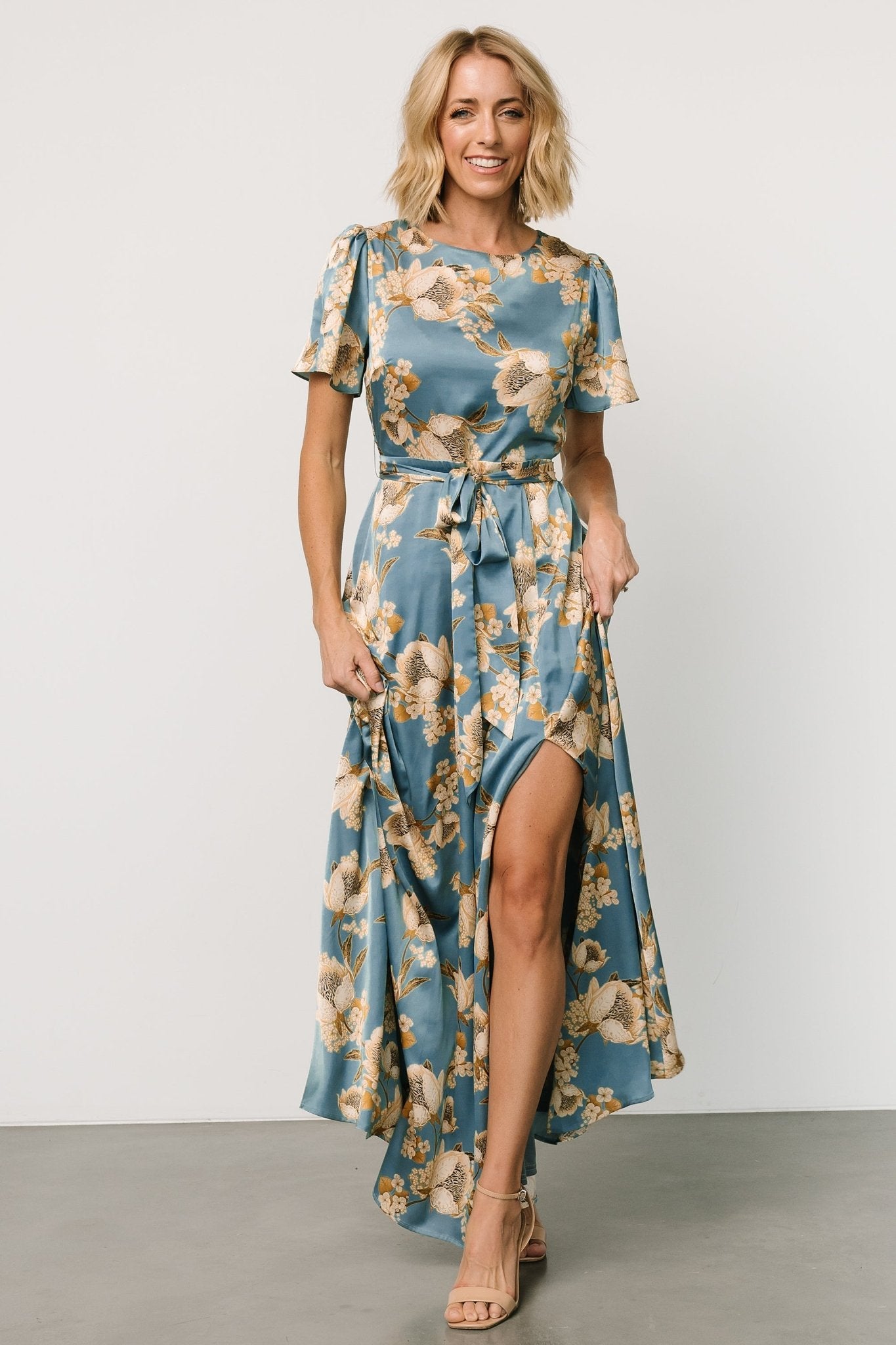 Agnes Satin Maxi Dress | Blue + Gold Sale Recommend