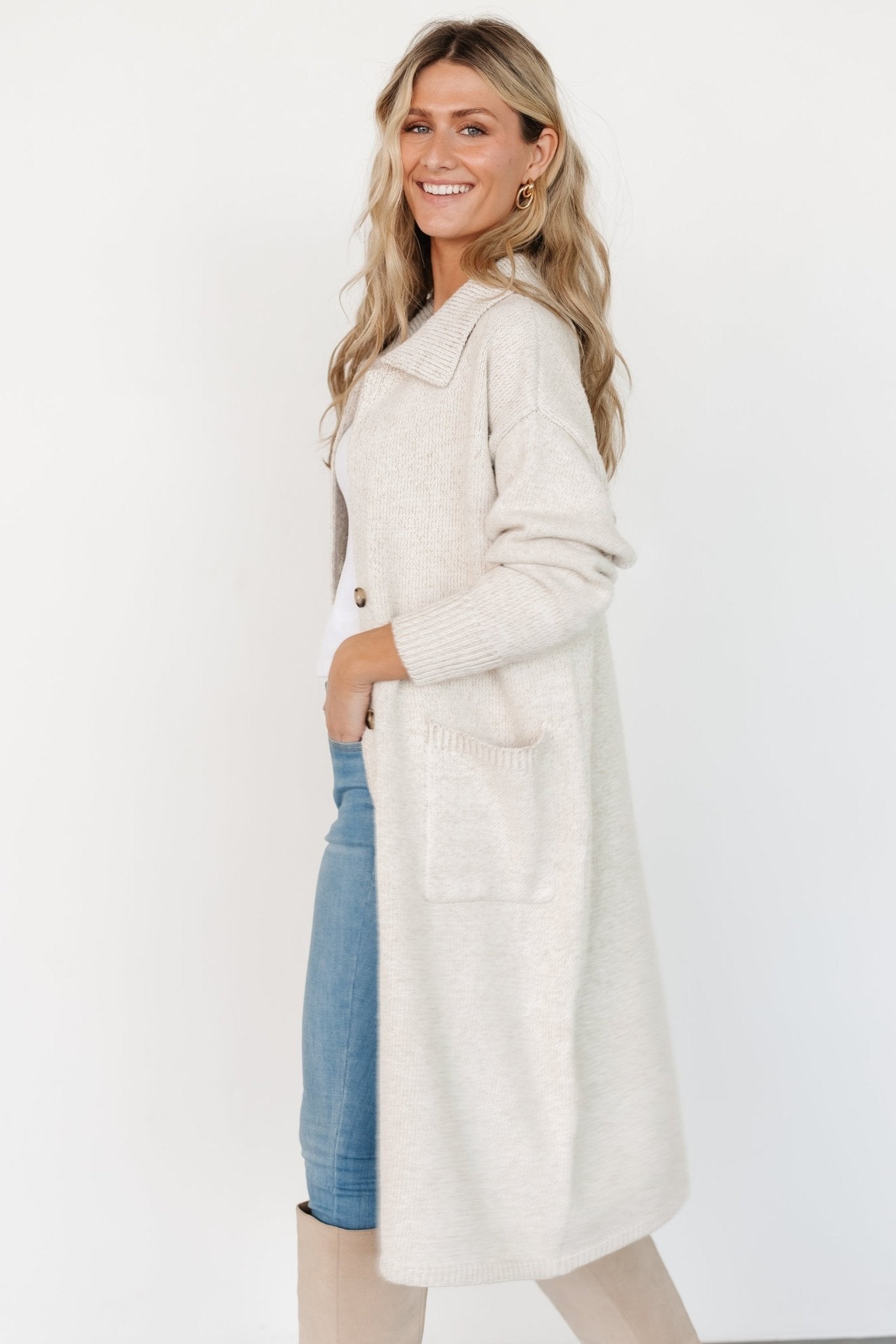 Ontario Long Button Cardigan | Oatmeal Cheap Sale Amazon