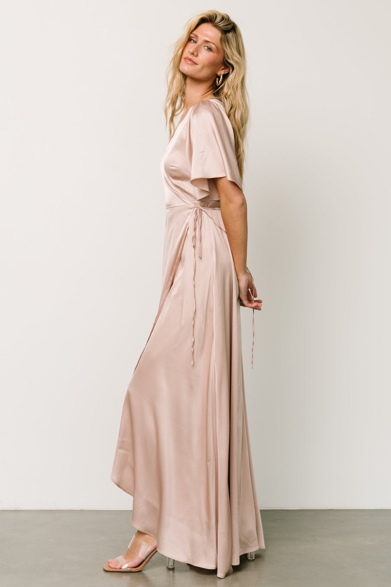 Vara Satin Maxi Wrap Dress | Champagne Cheap Original