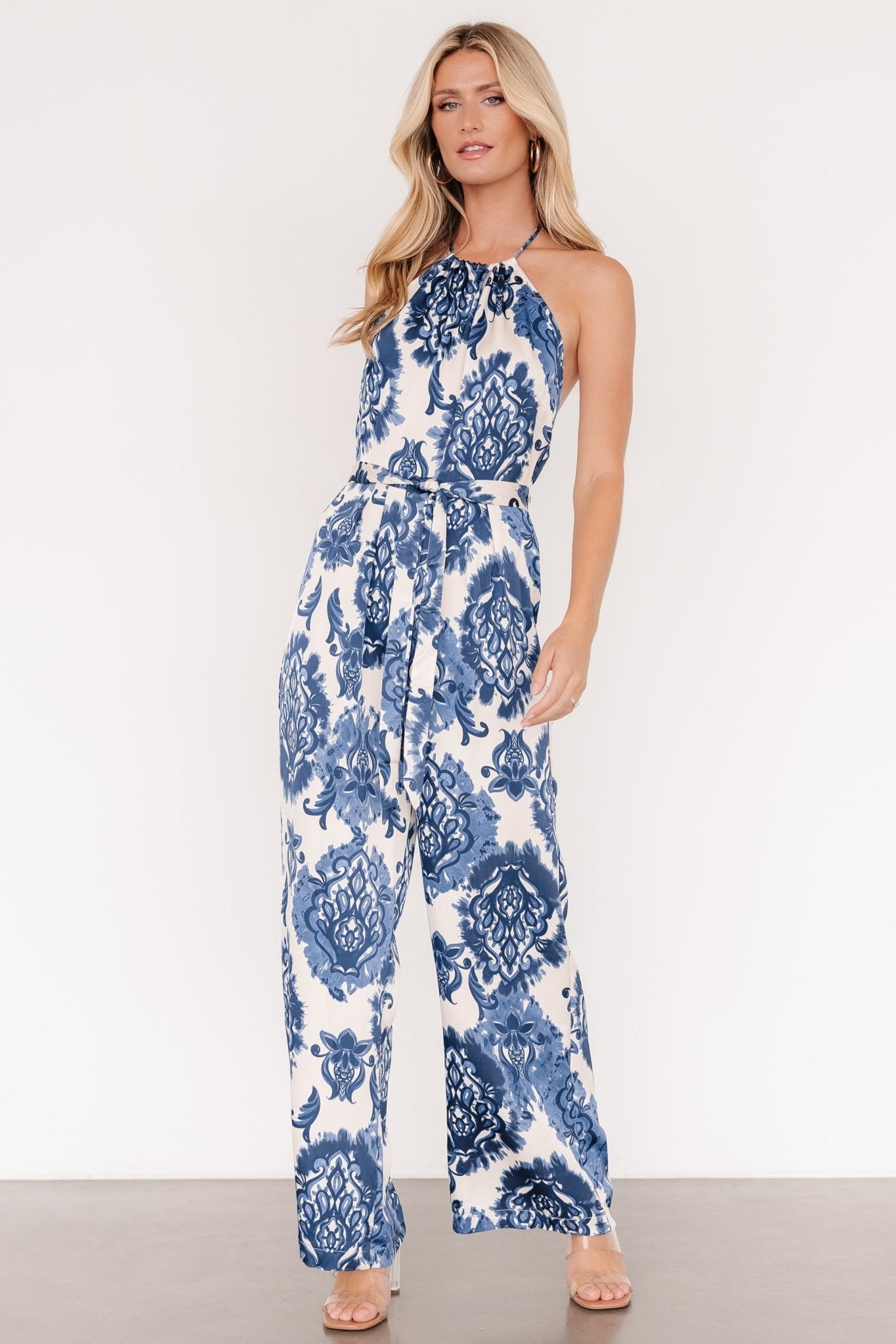 Korra Satin Jumpsuit | Blue Print Free Shipping Comfortable