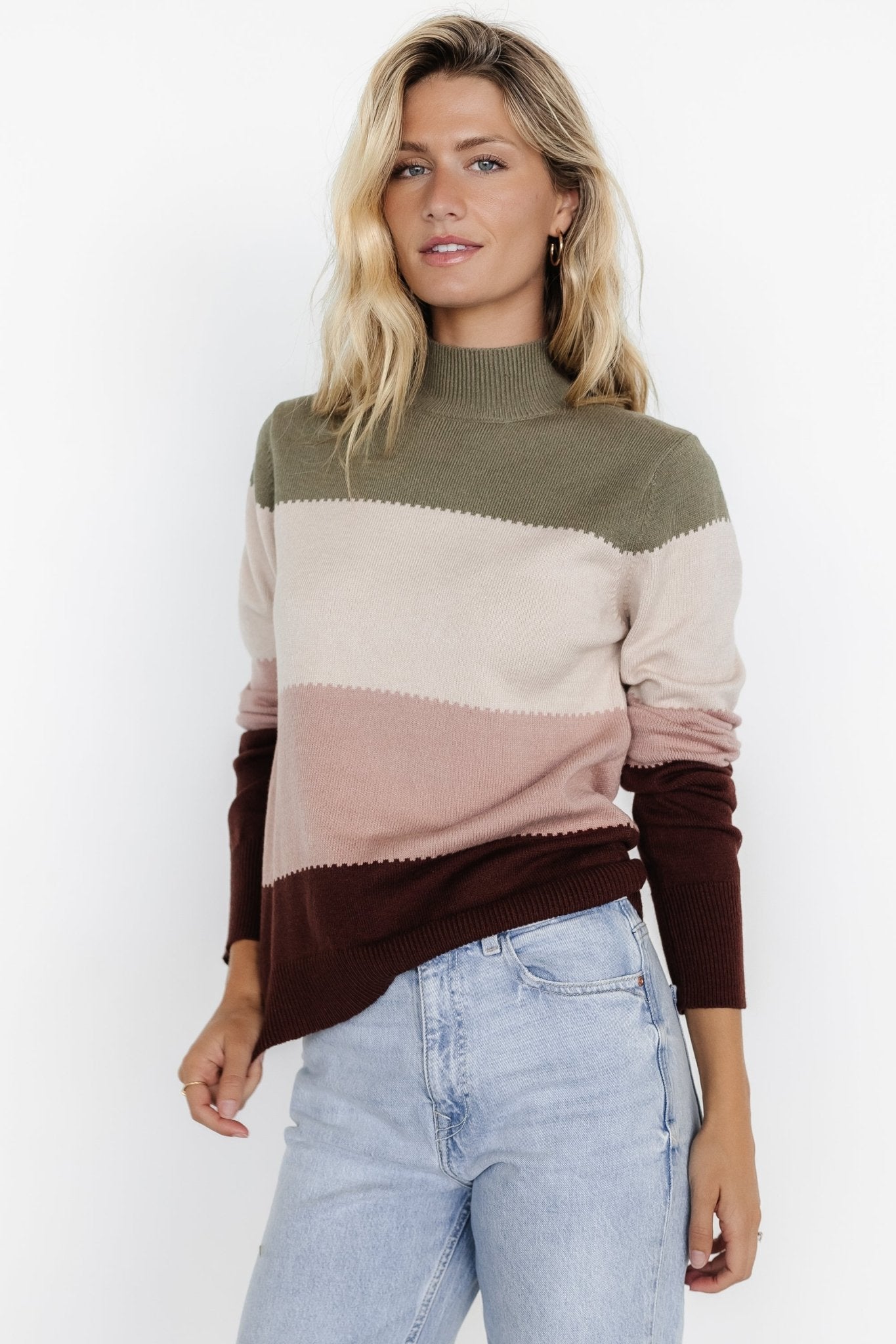 Porter Color Block Sweater | Olive Multi Clearance Extremely