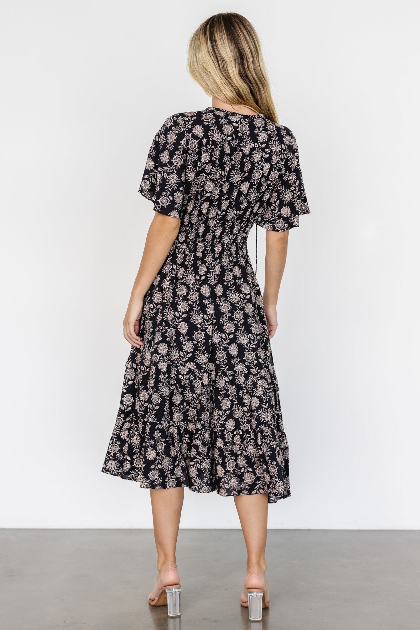 Spell Boho Midi Dress | Black + Taupe Floral Buy Cheap Countdown Package