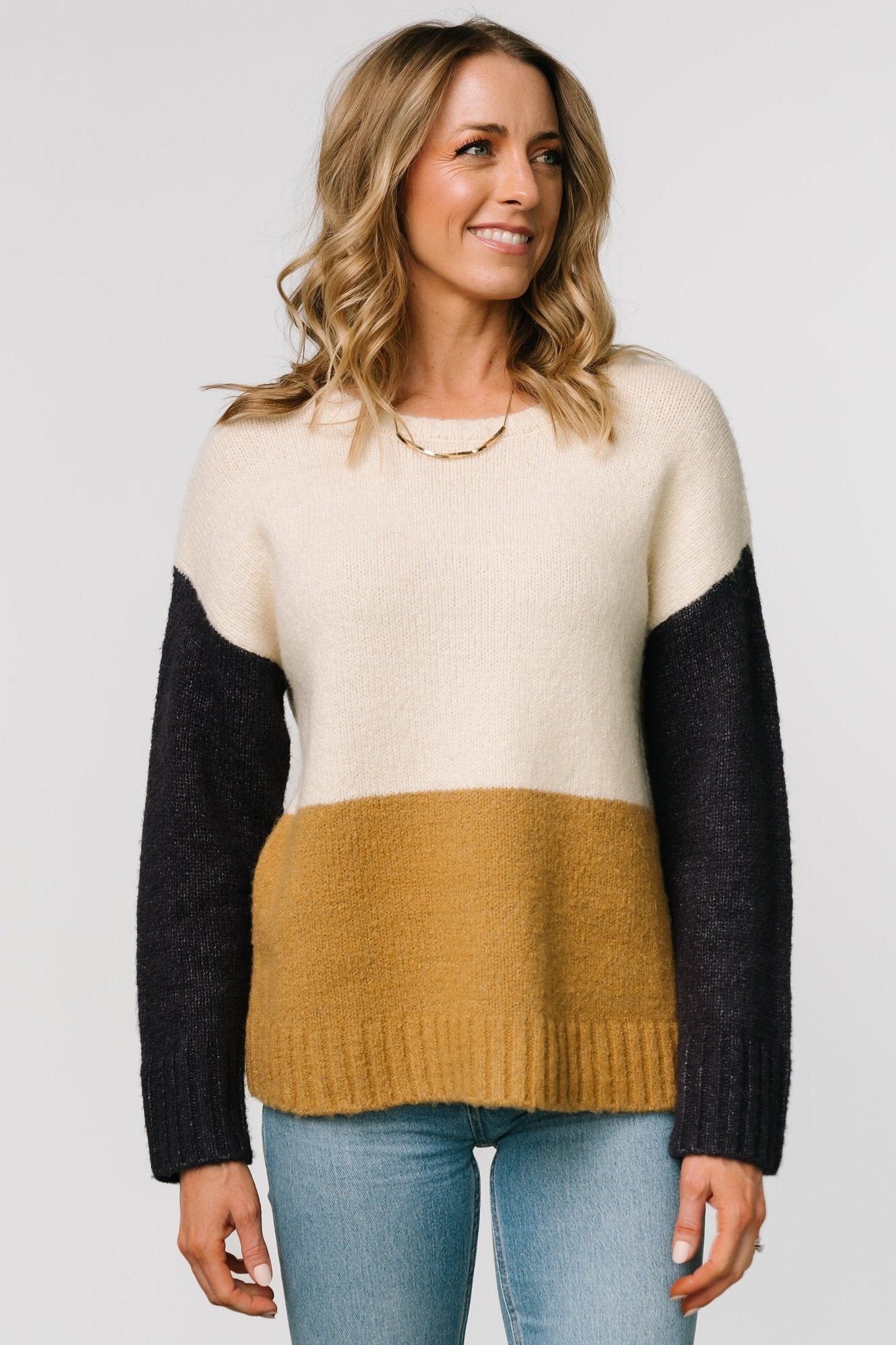 Randi Color Block Sweater | Cream + Navy Cheapest