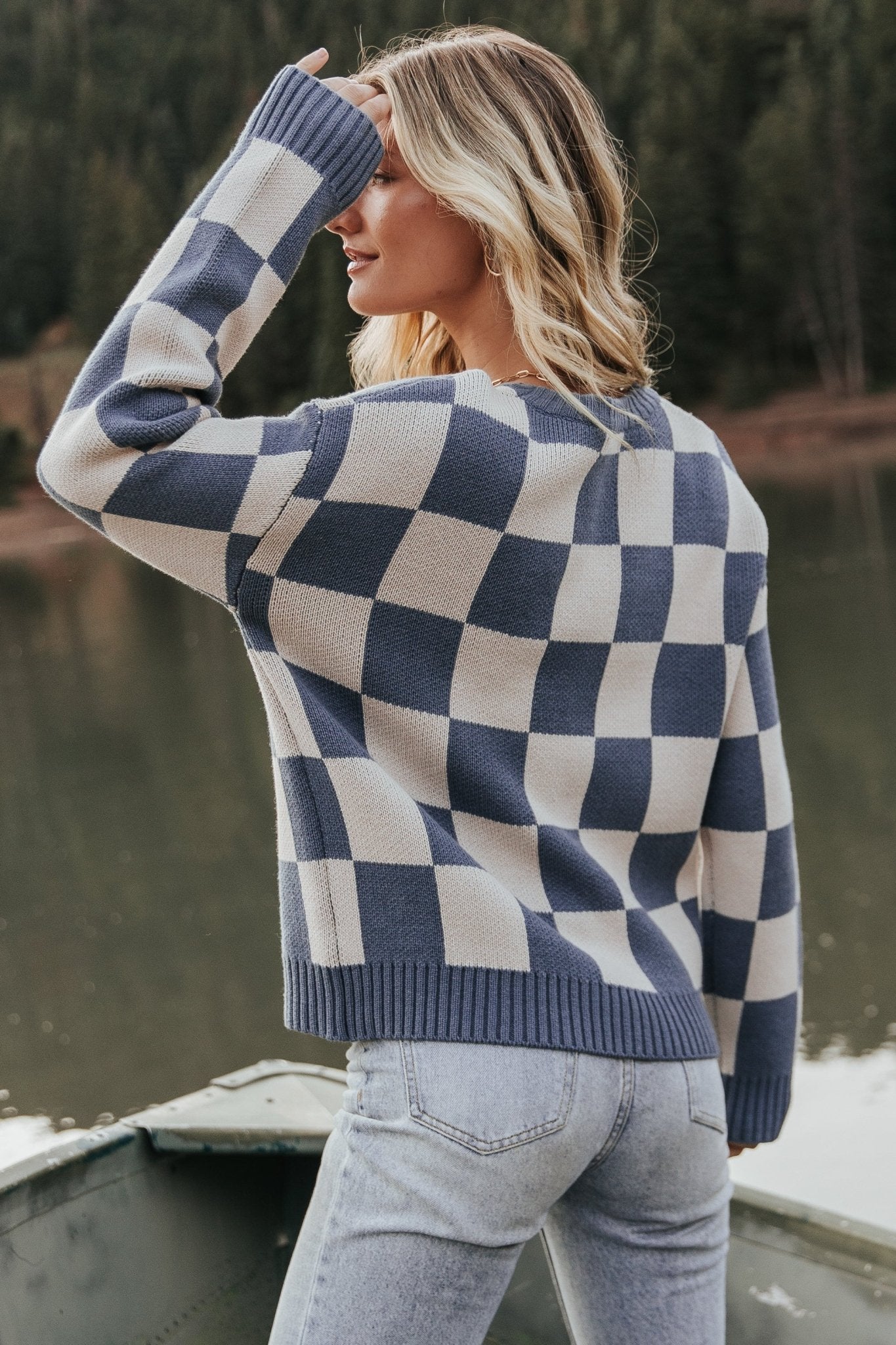 Quincy Checkered Sweater | Blue Clearance Explore