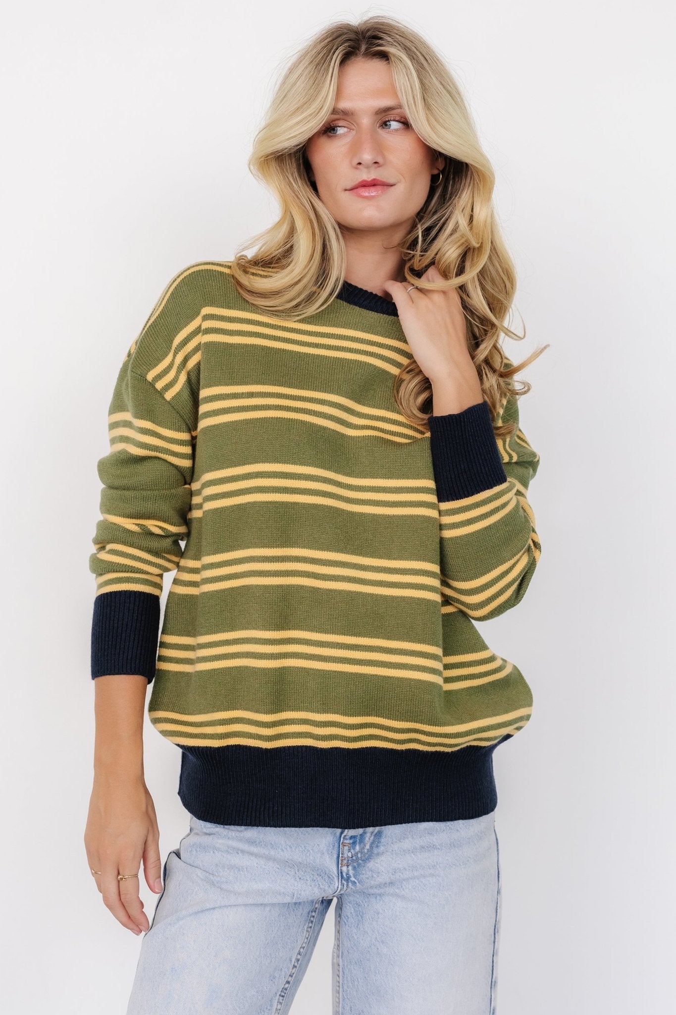 Thomas Striped Sweater | Olive Multi Buy Cheap Cost