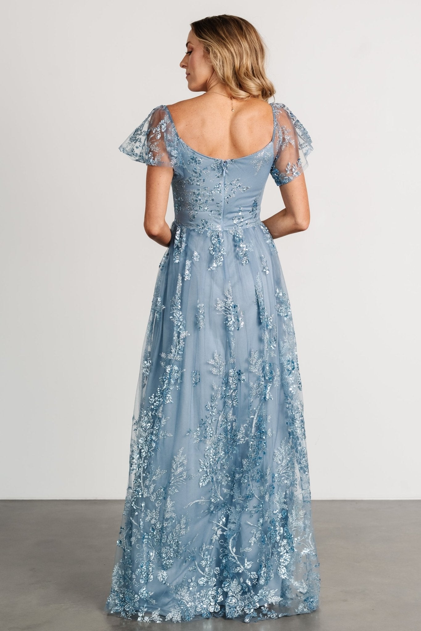 Corinne Shimmer Maxi Gown | Slate Blue 100% Guaranteed