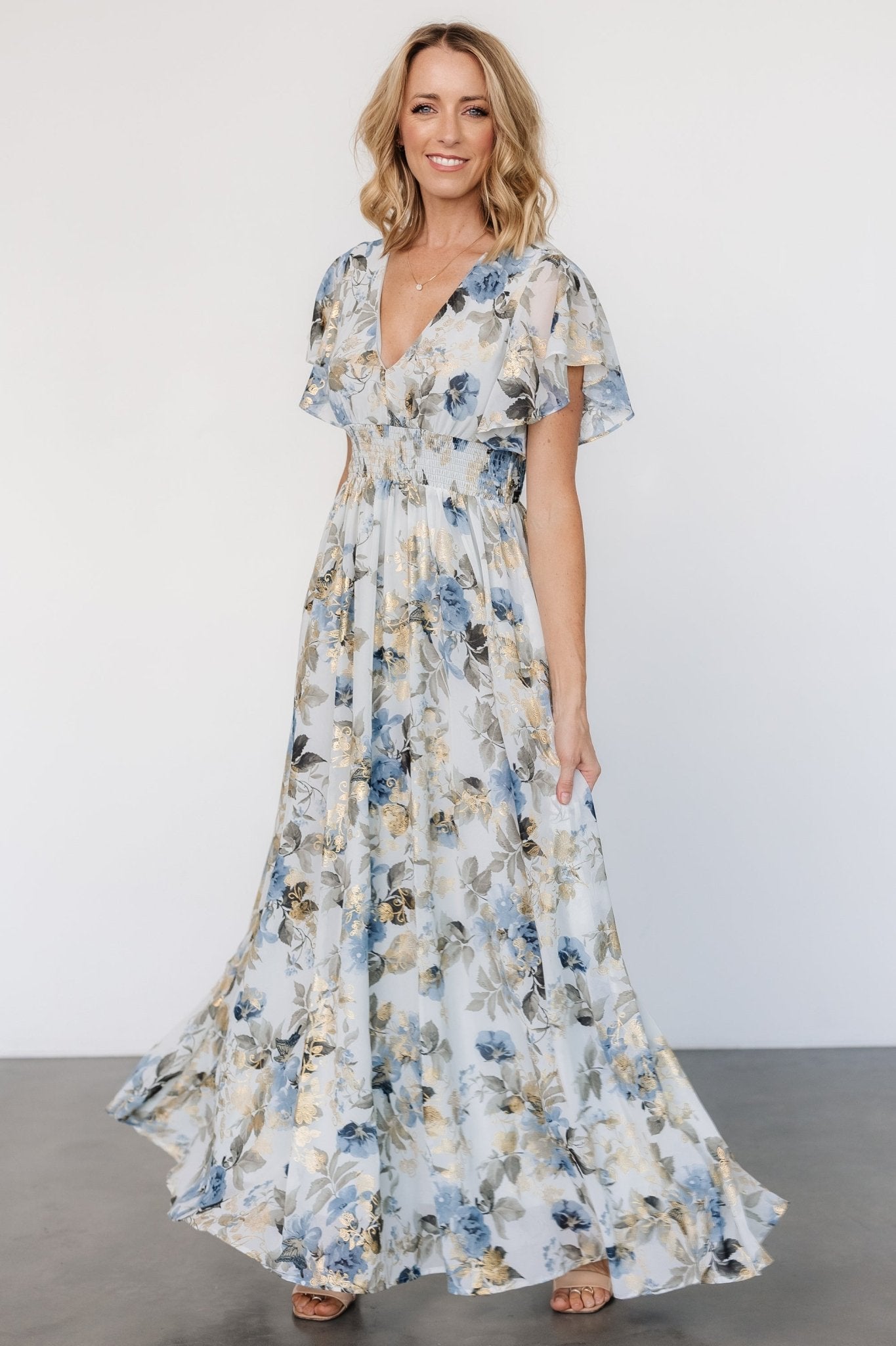 Lynlee Metallic Maxi Dress | Dusty Blue Popular