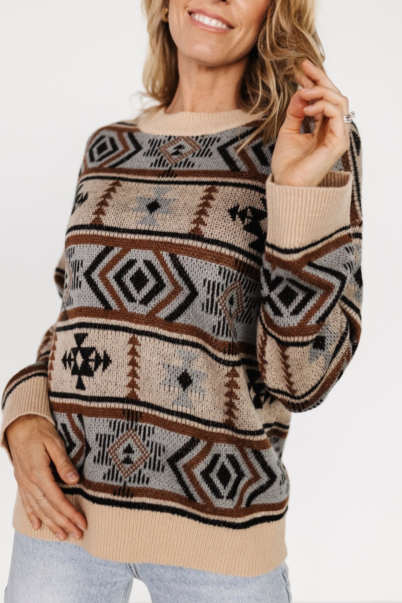 Conrad Knit Sweater | Tan Multi Print Outlet Big Discount