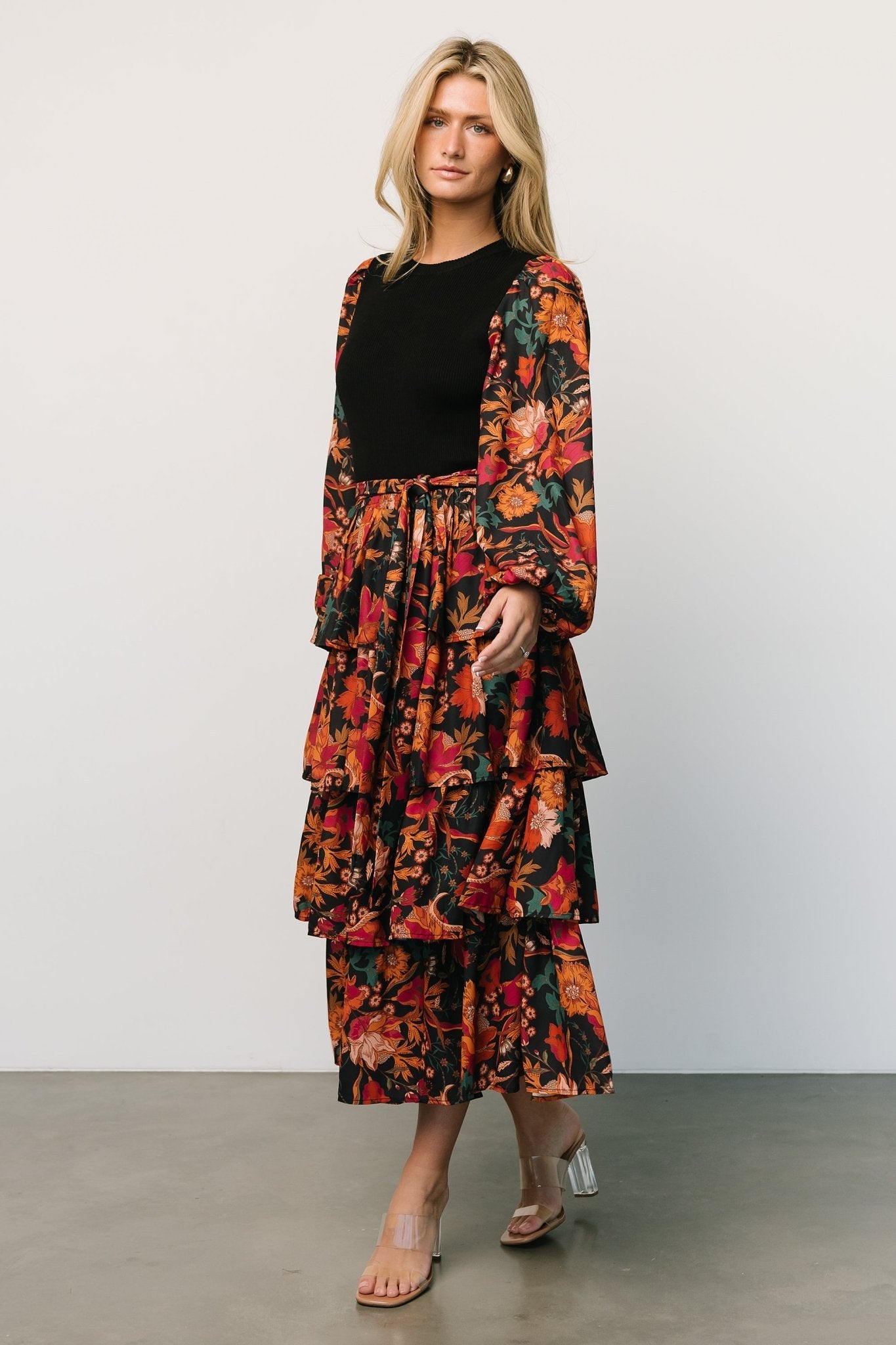 Sylvie Tiered Midi Dress | Black Multi Original Cheap Online