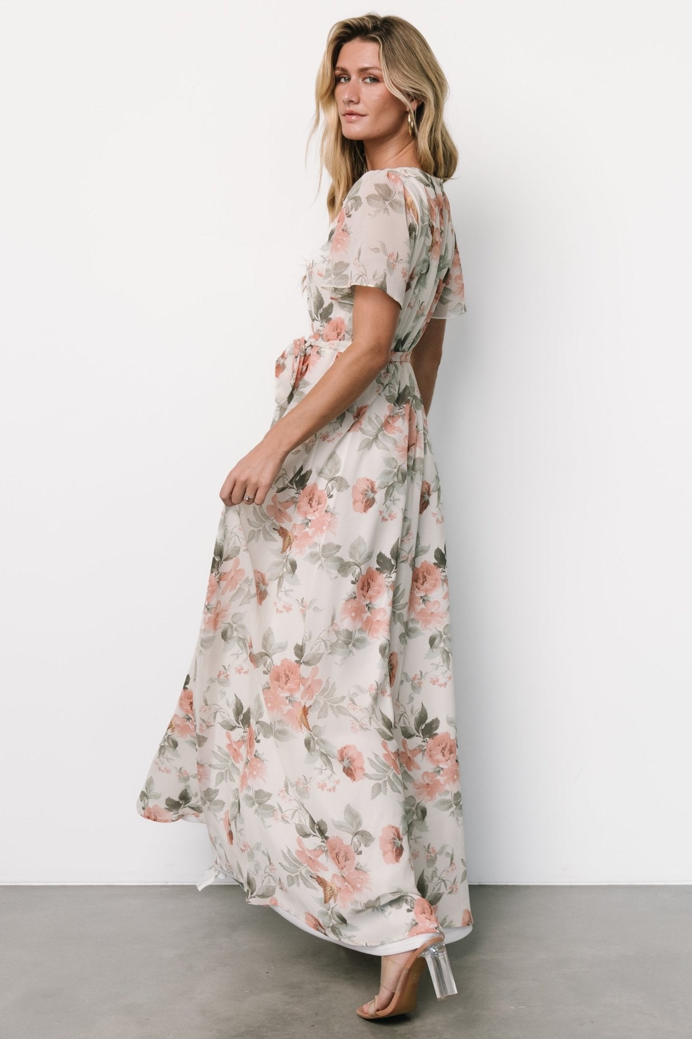 Naomi Short Sleeve Maxi Dress | Ivory + Coral Floral Cheap Get Authentic