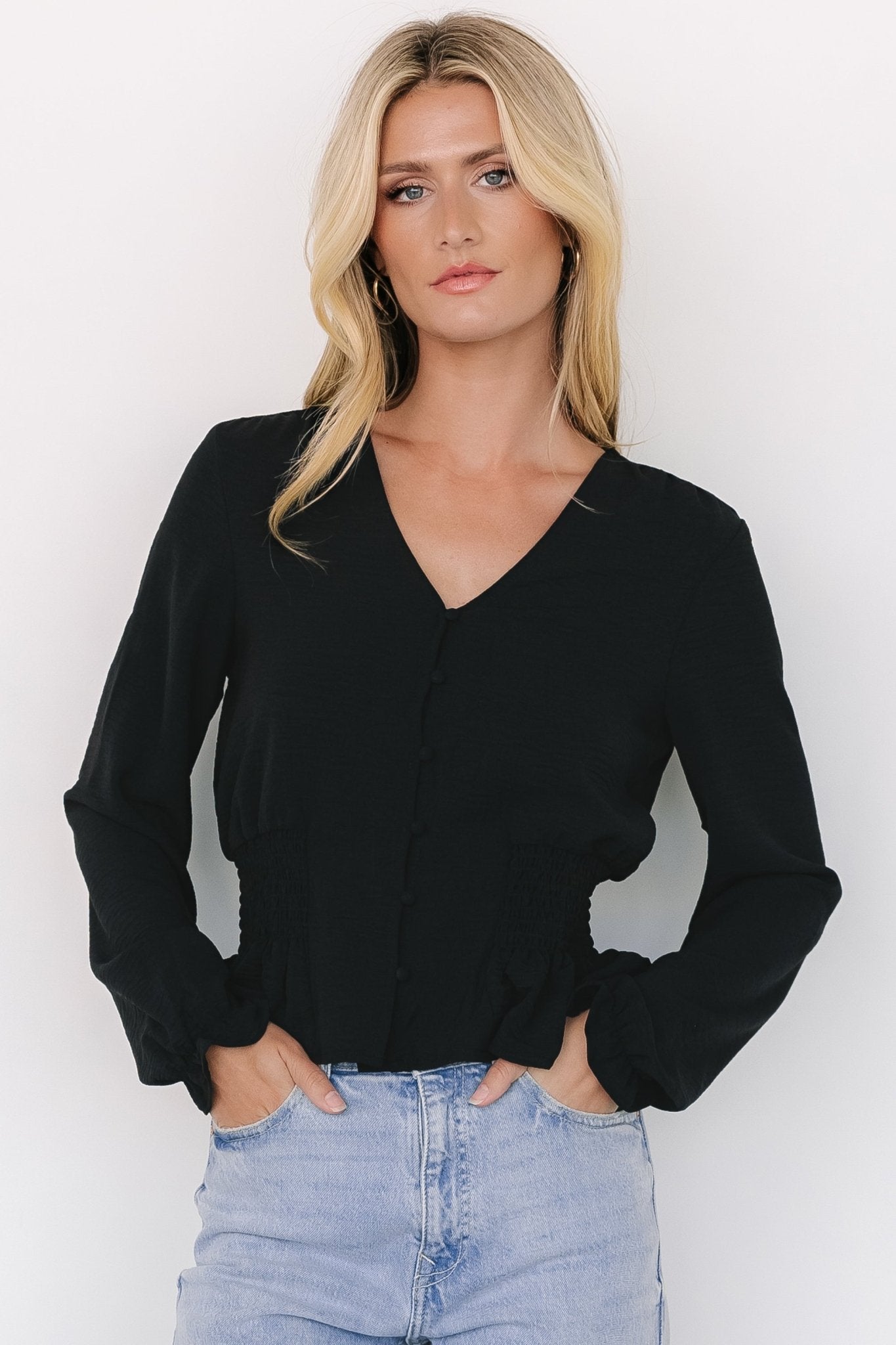 Siena Button Top | Black Clearance Extremely