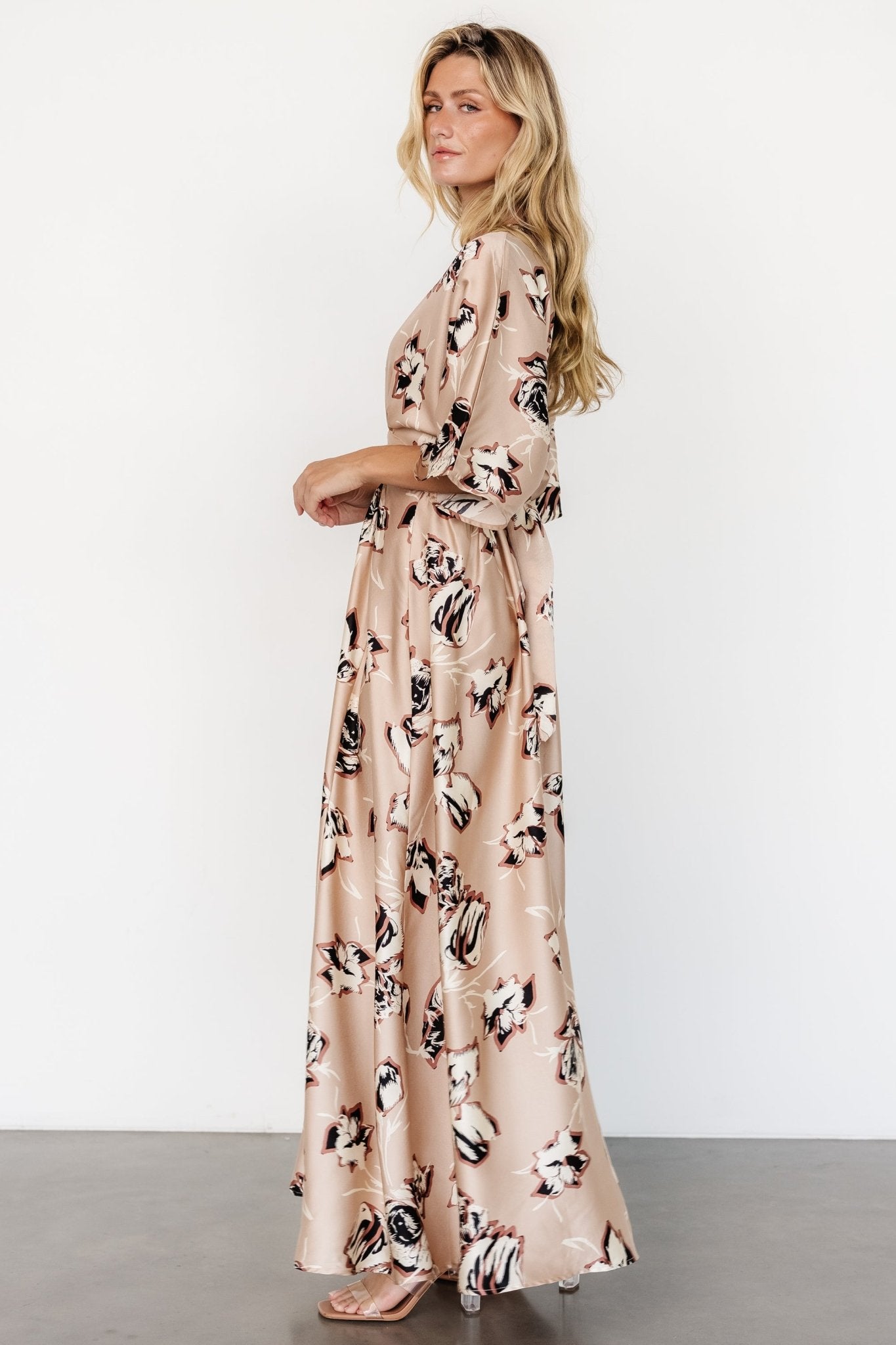 Romilly Satin Maxi Dress | Champagne Print Outlet 100% Authentic