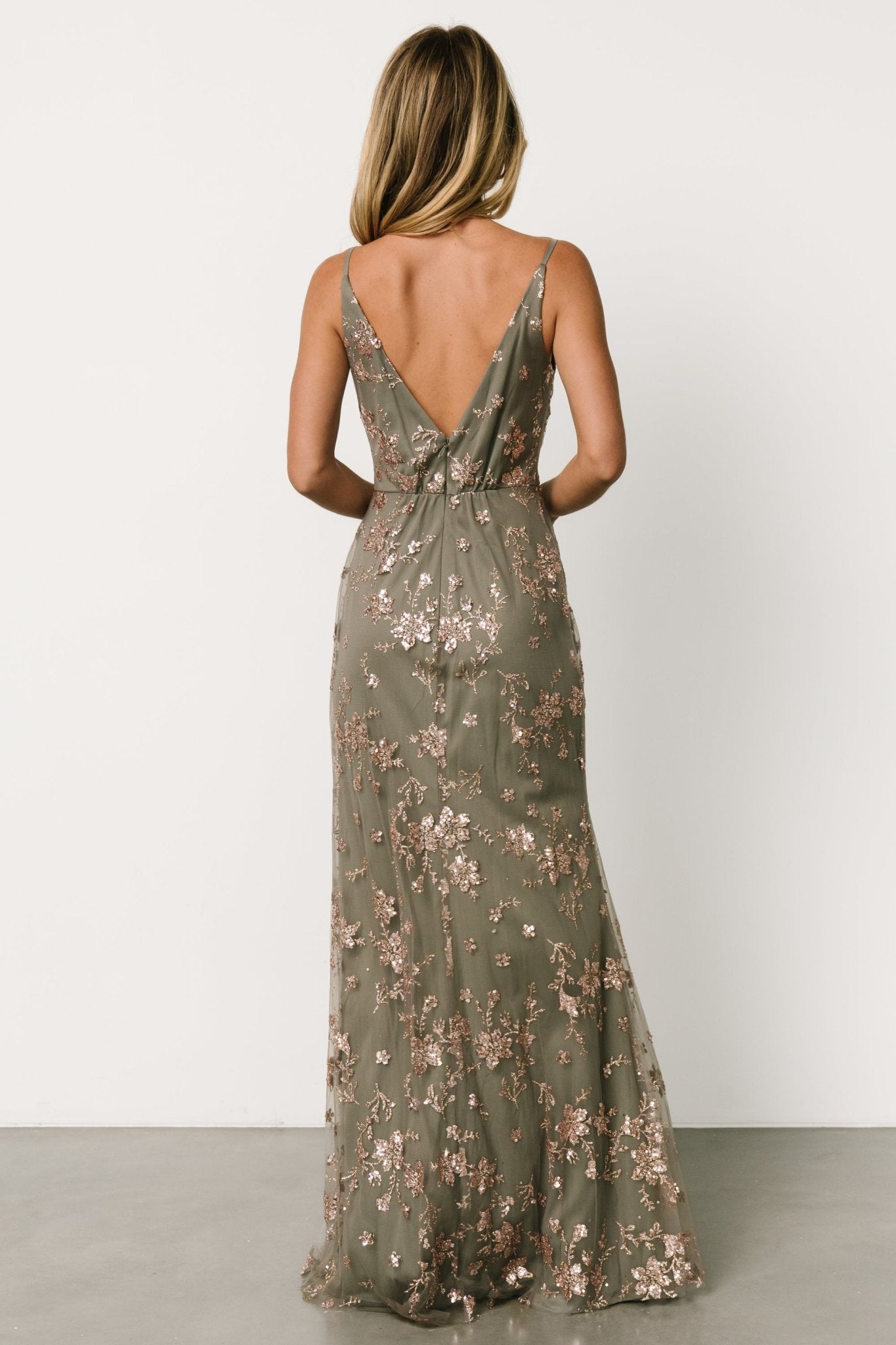 Marcia Sparkle Gown | Eucalyptus + Rose Gold Buy Cheap Get Authentic