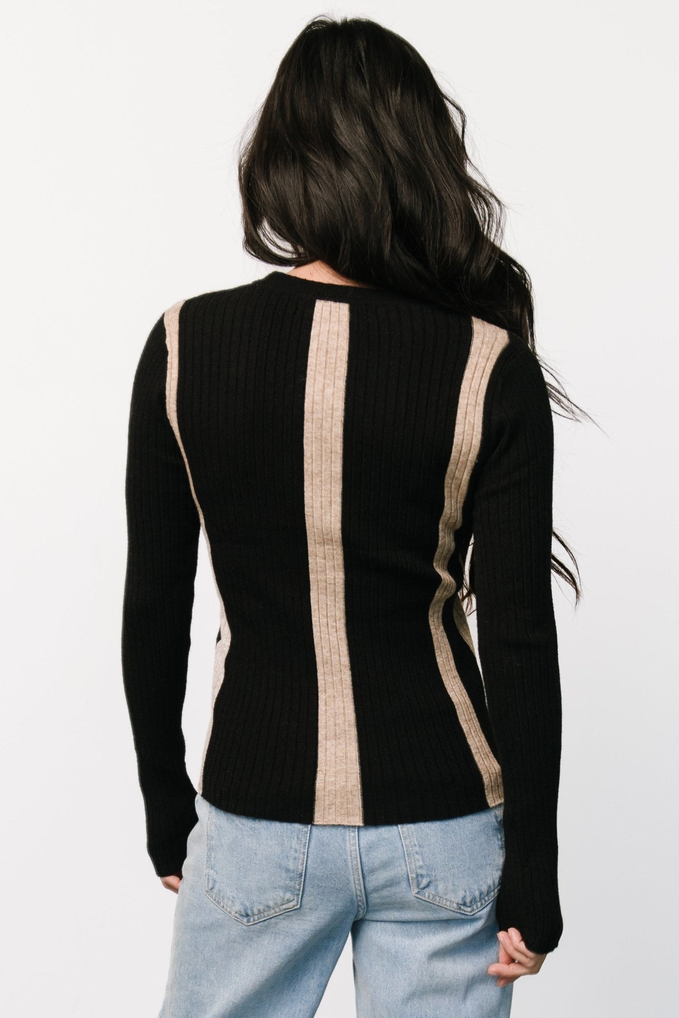 Jolene Ribbed Sweater Top | Black + Tan Stripe Cheap Purchase