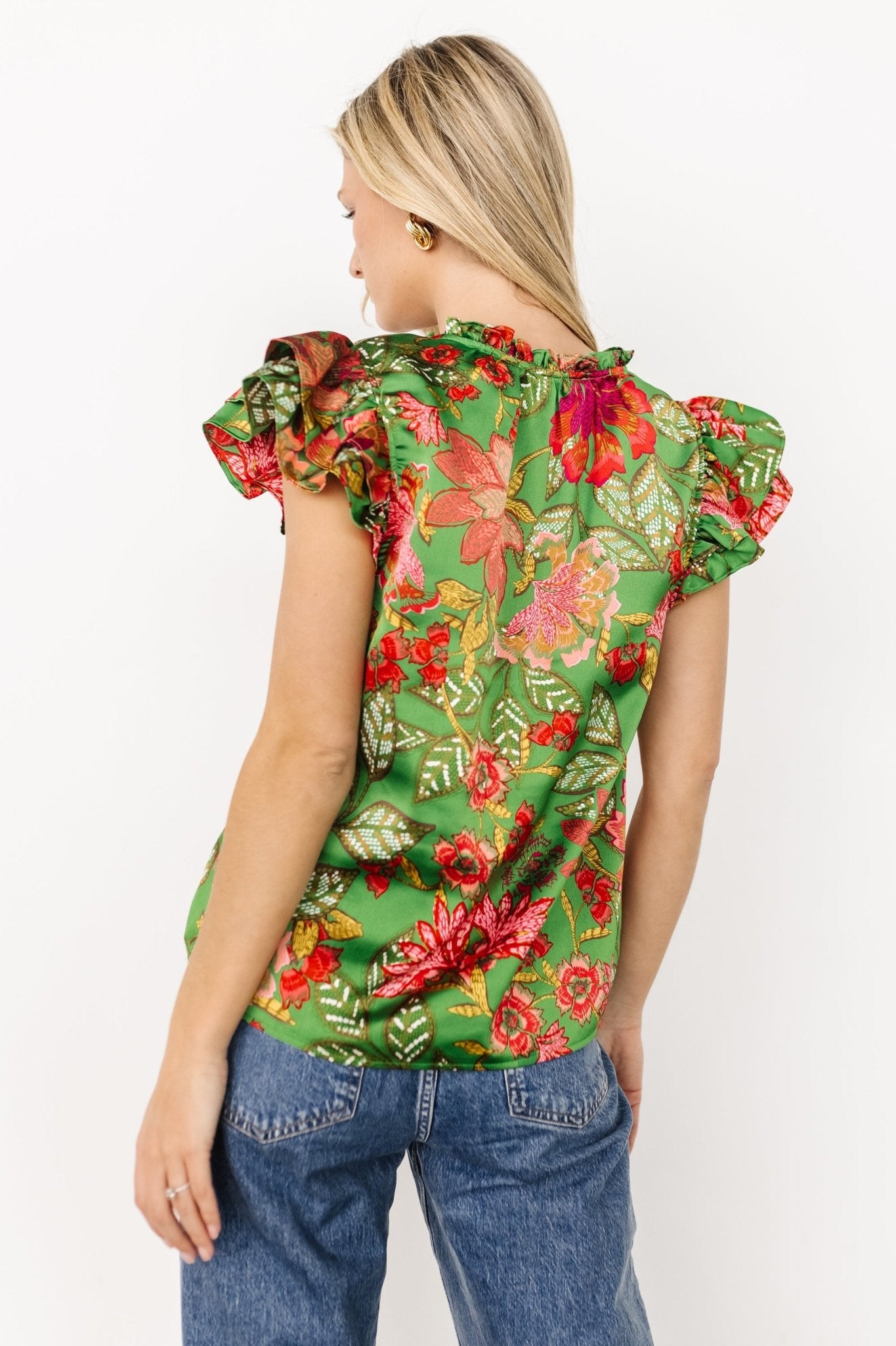 Skyler Ruffle Top | Green Multi Buy Cheap Best Pices