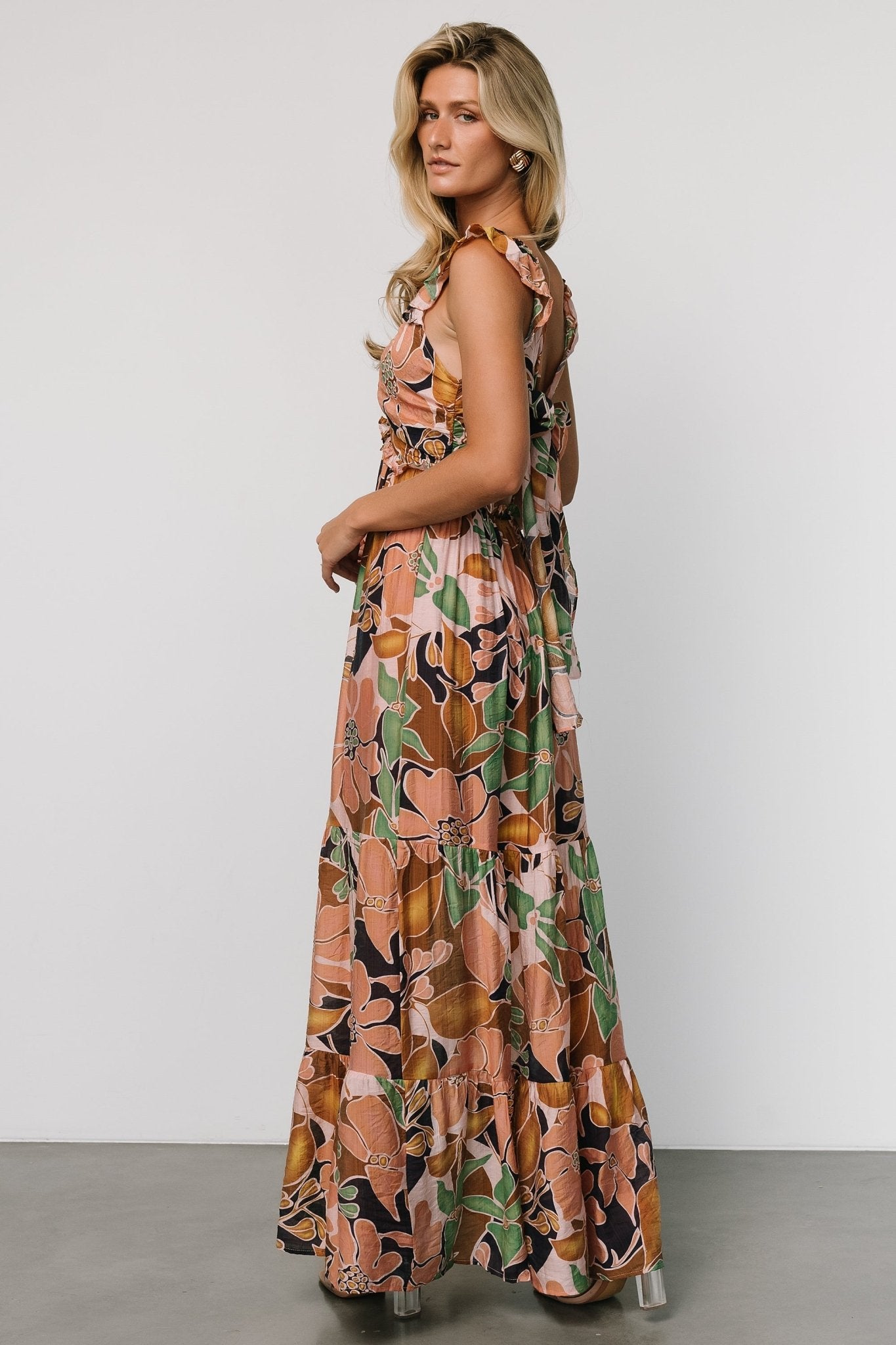 Nylah Back Tie Maxi Dress | Mocha Multi Choice