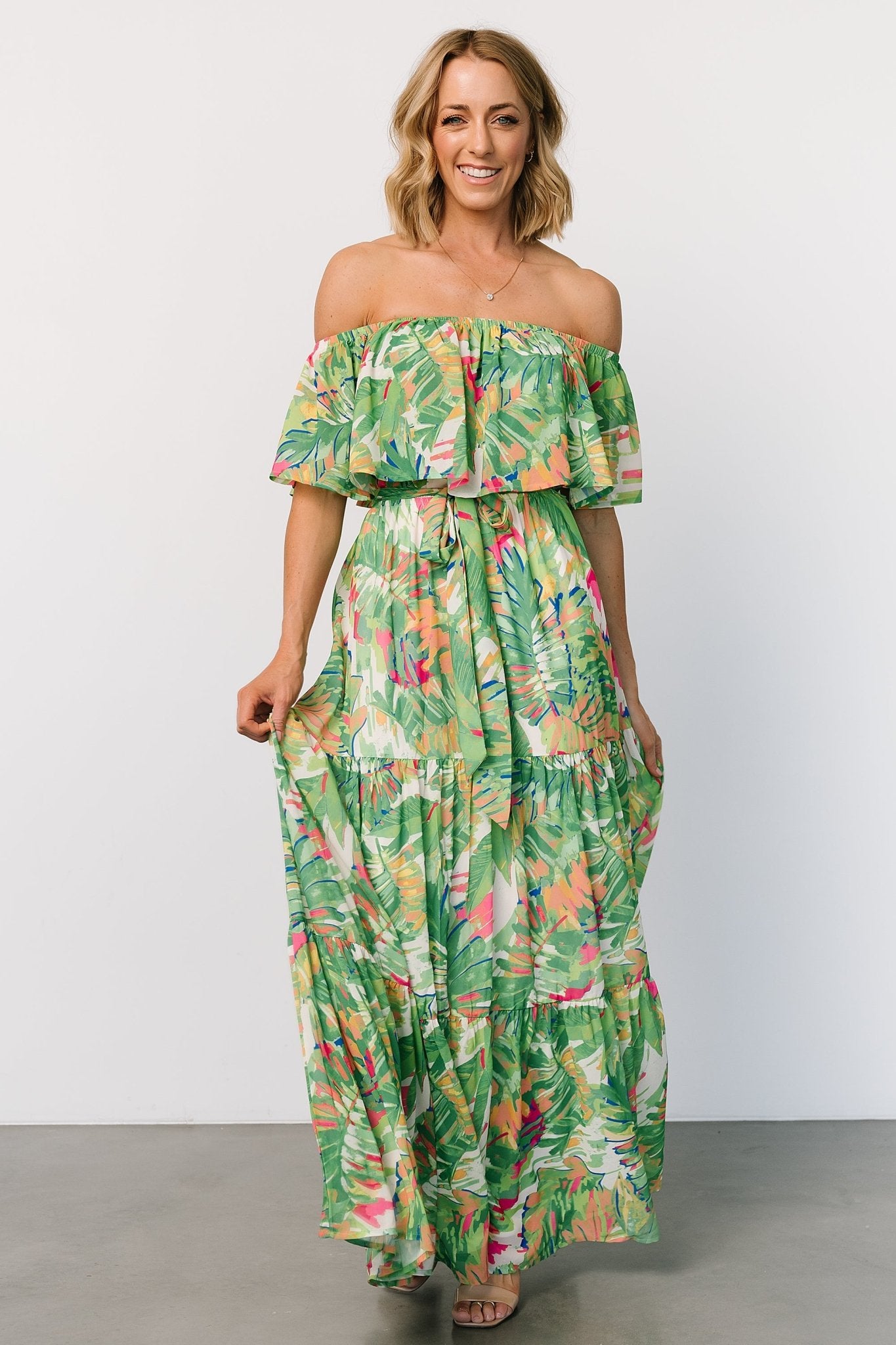 Sonoma Off Shoulder Maxi Dress | Green Multi Cheap Sale Comfortable