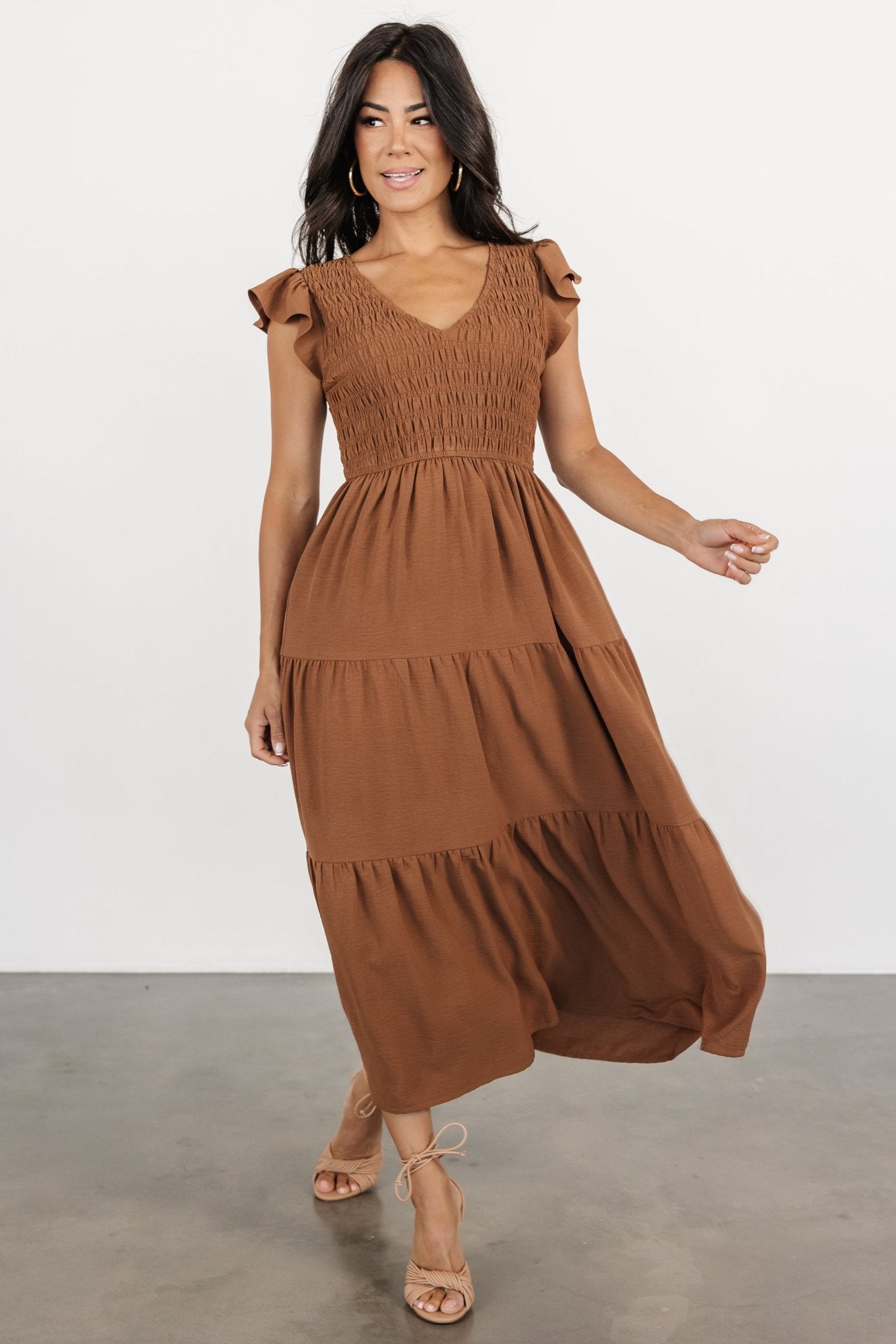 Brandie Smocked Midi Dress | Brown Cheap Sale View