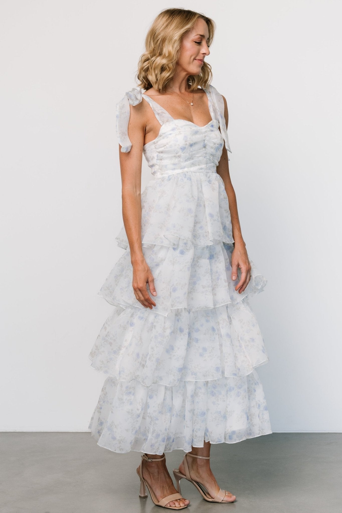 Rosemary Tiered Dress | Light Blue Floral Cheap Sale Online