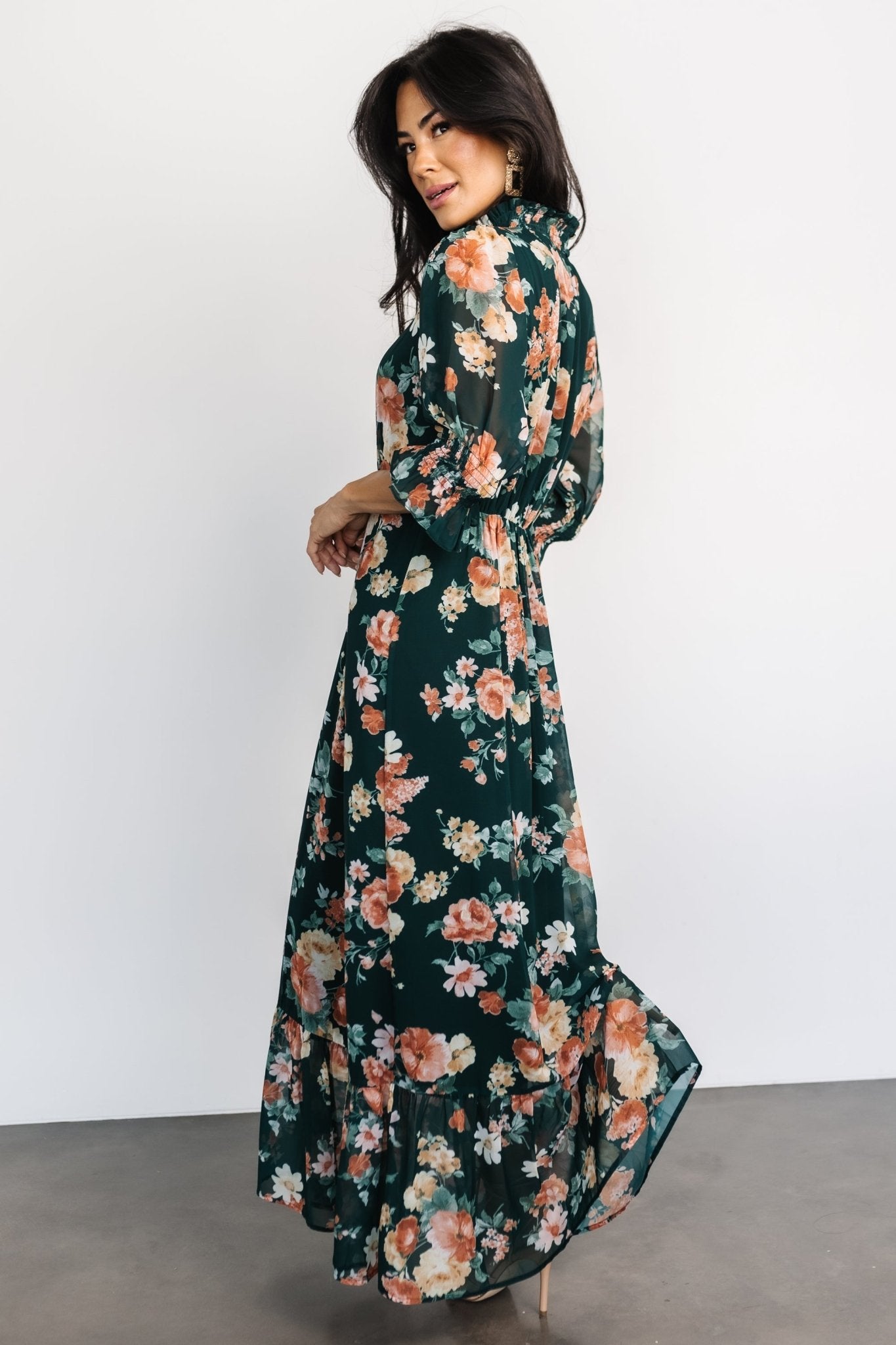 Marie Mock Neck Maxi Dress | Dark Green Floral Cheap Wholesale