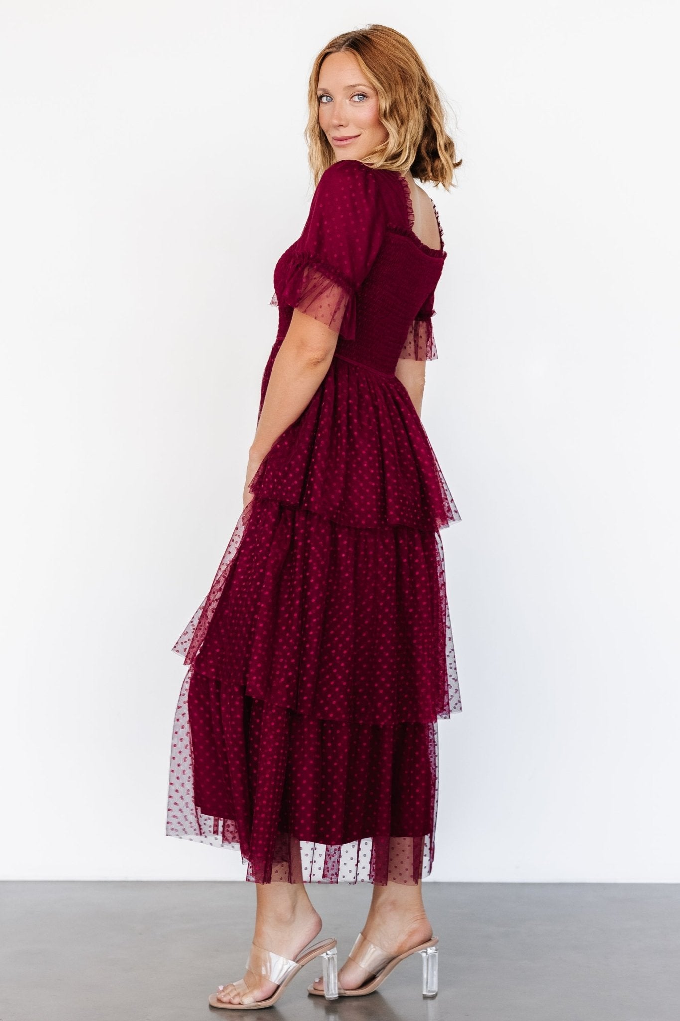 Alana Tulle Tiered Dress | Burgundy Sale Best