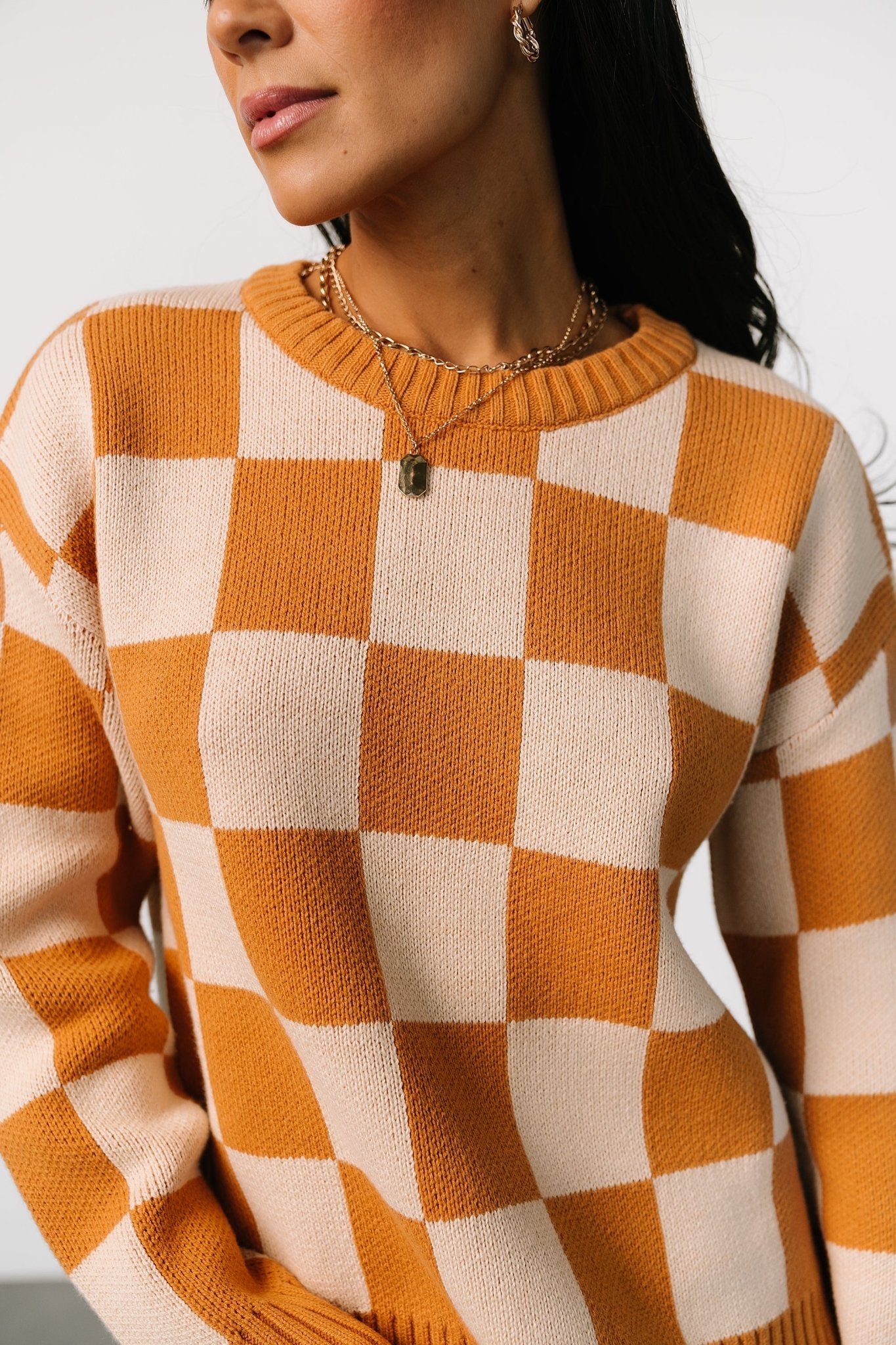 Quincy Checkered Sweater | Pumpkin Spice Get To Buy For Sale