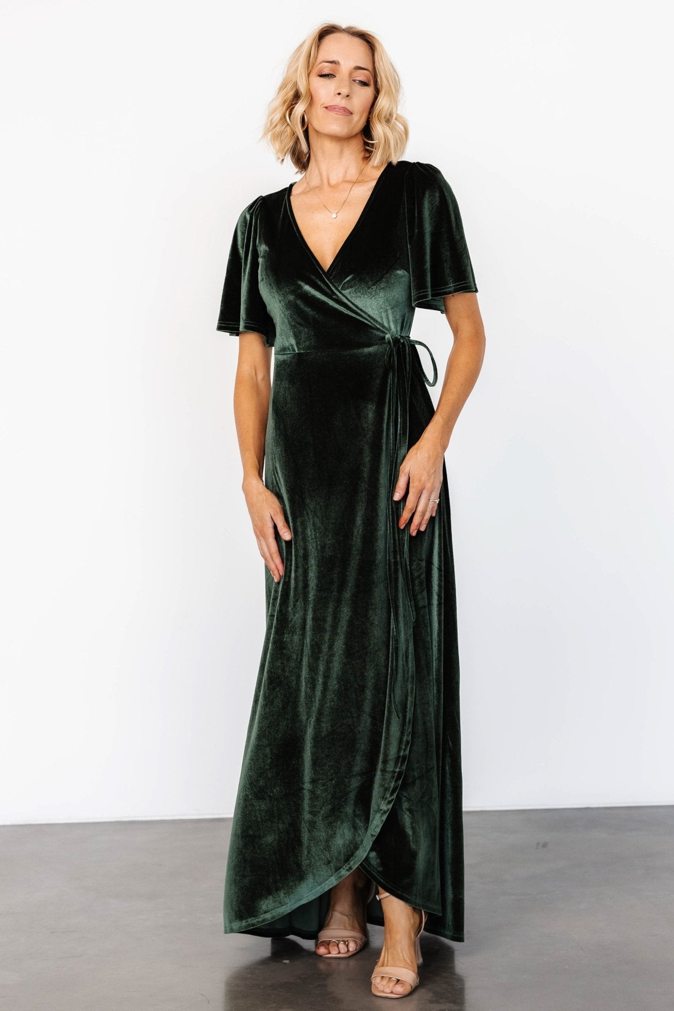 Katelyn Velvet Maxi Wrap Dress | Deep Green Official For Sale