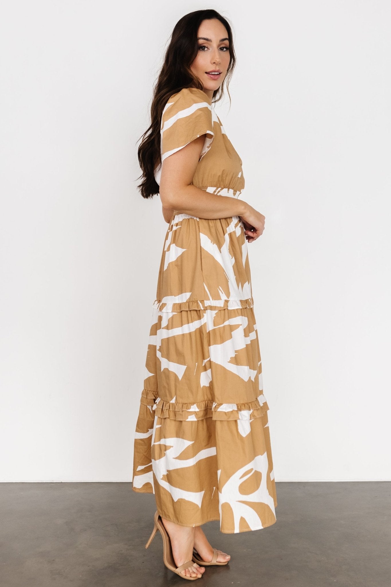 Palmer Tiered Maxi Dress | Camel + White Free Shipping Classic