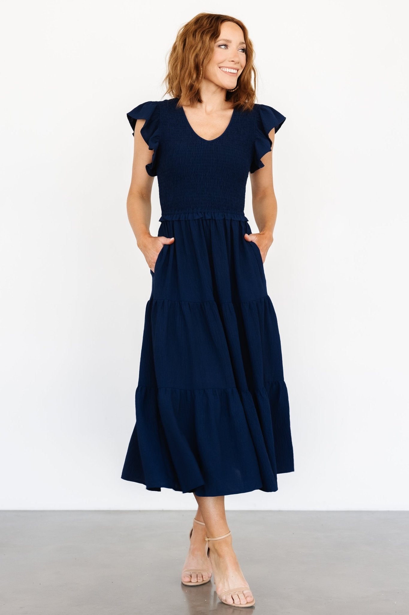 Afton Smocked Tiered Dress | Navy Great Deals Cheap Pice