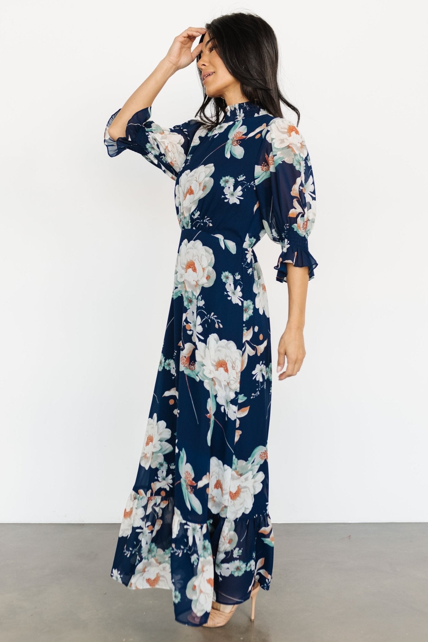 Marie Mock Neck Maxi Dress | Navy Floral Free Shipping High Quality